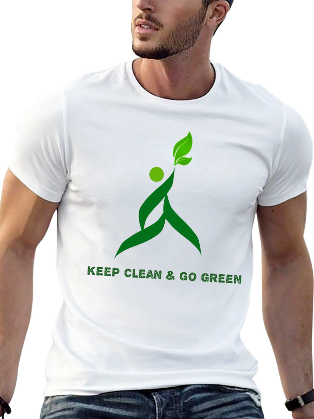 Eco-Friendly Black T-Shirt with Green Design