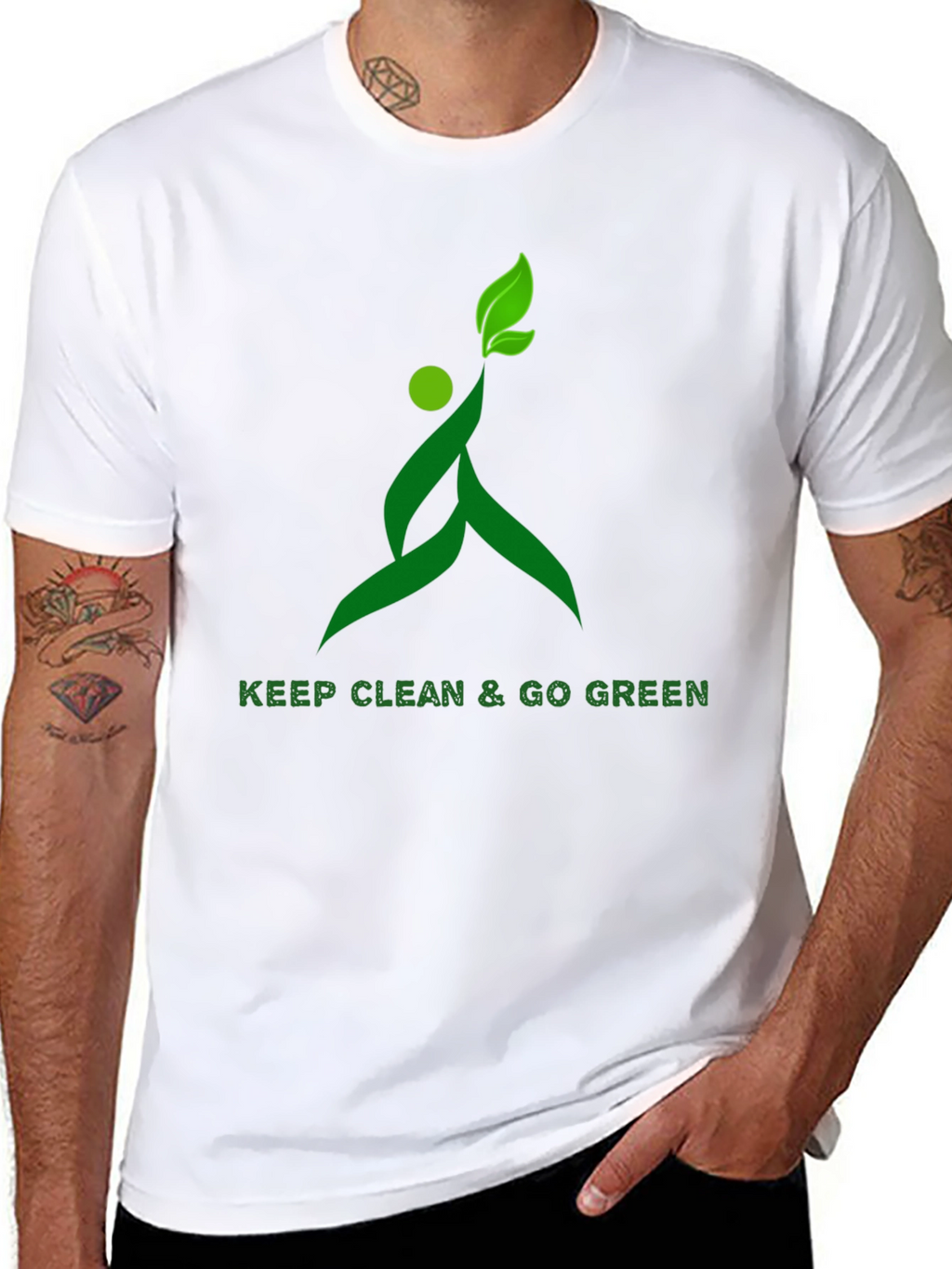 Eco-Friendly Black T-Shirt with Green Design
