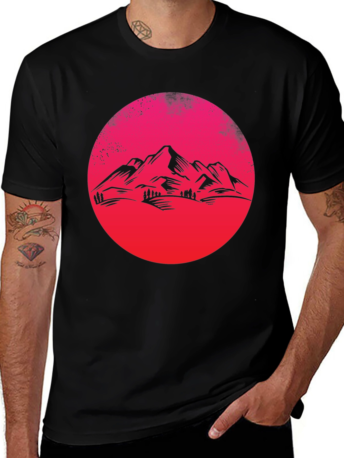 Mountain Sunset Graphic Tee - Black