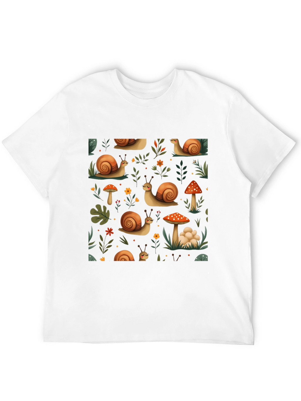 Whimsical Snail & Mushroom Pattern Tee