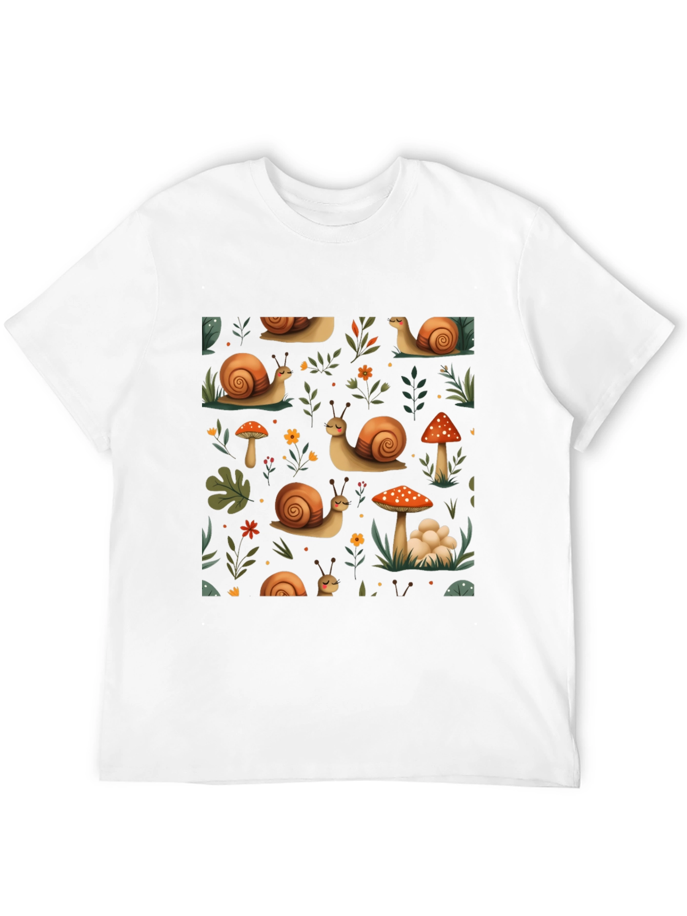 Whimsical Snail & Mushroom Pattern Tee
