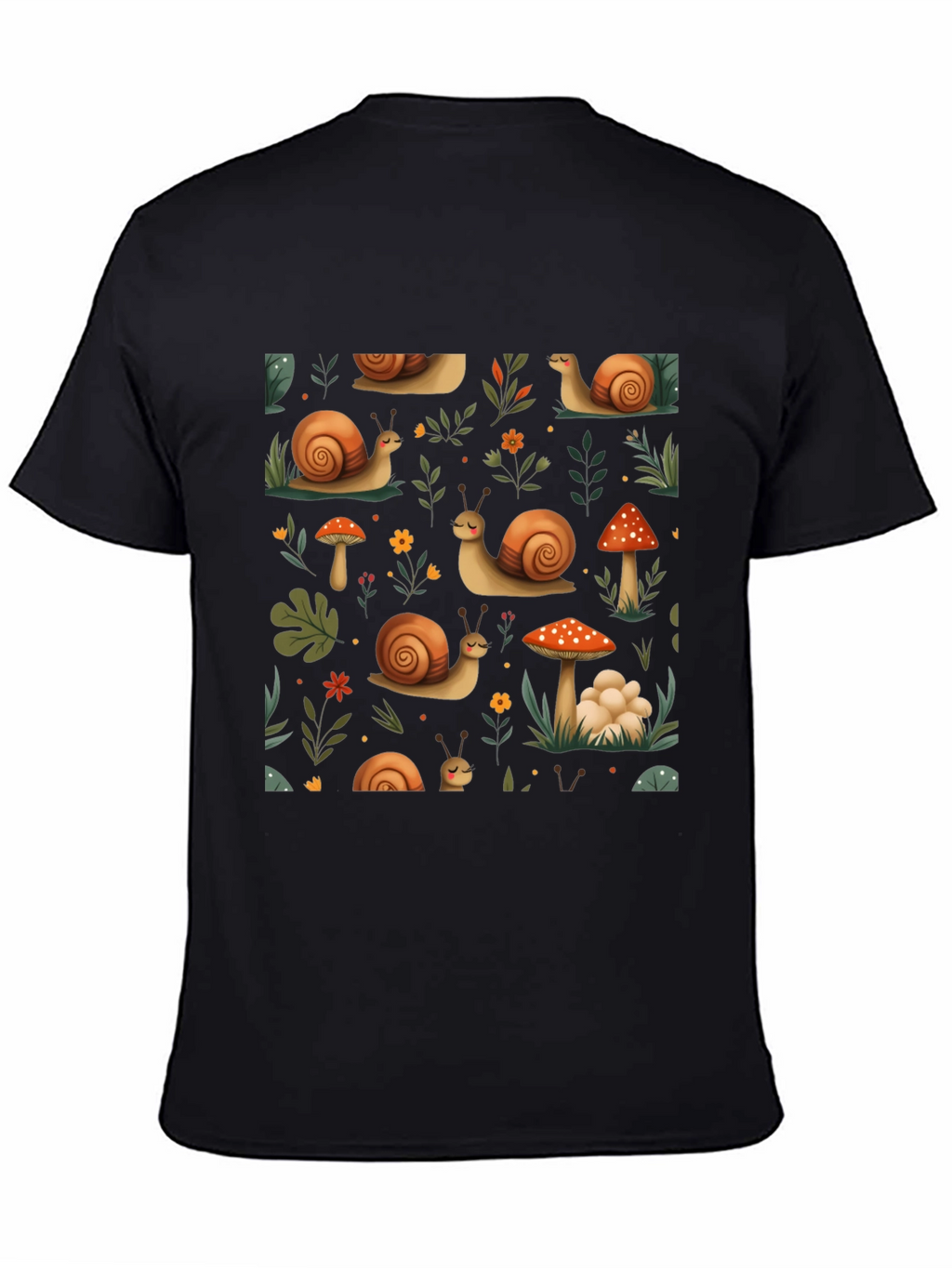 Whimsical Snail & Mushroom Pattern Tee