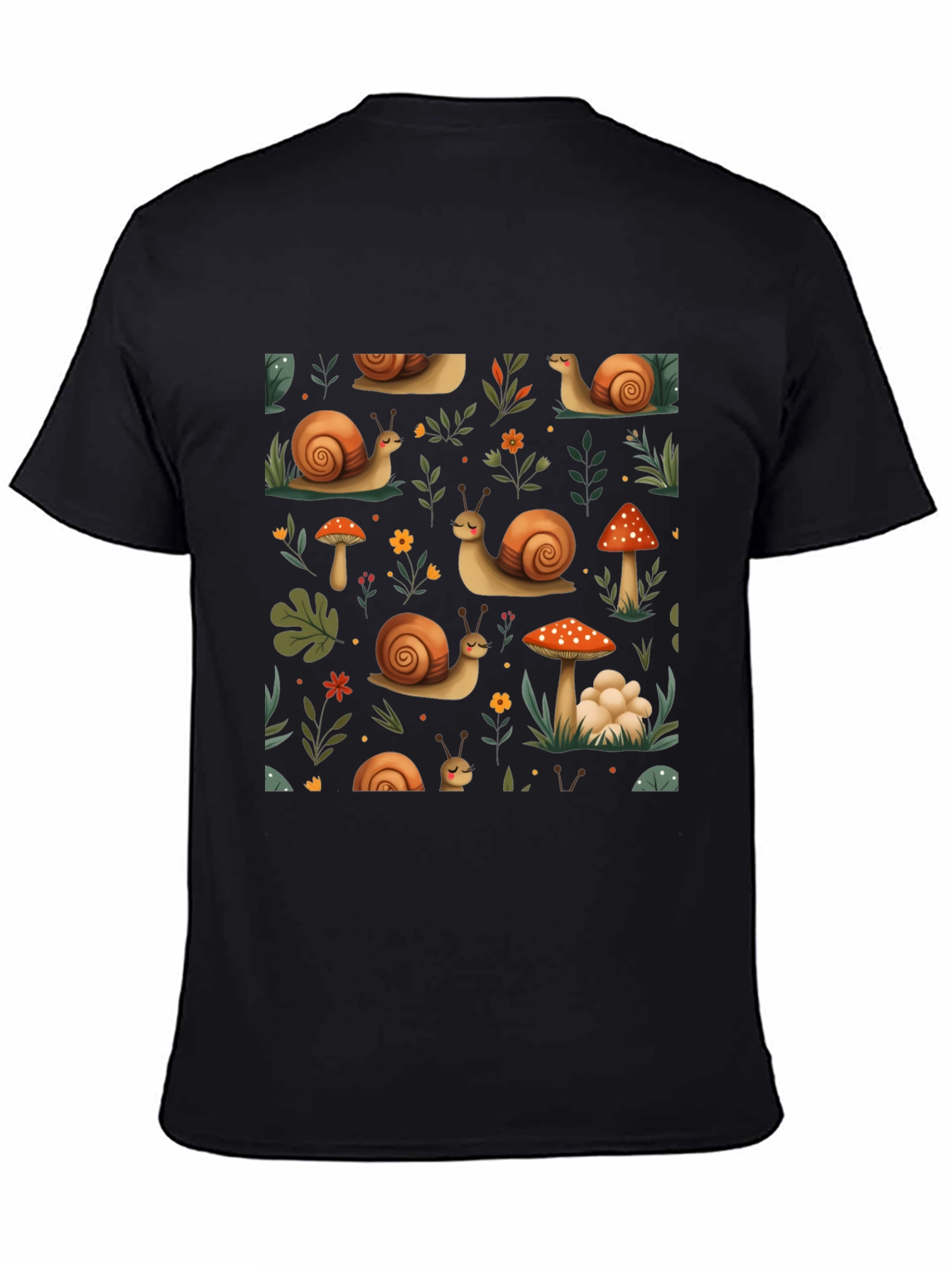 Whimsical Snail & Mushroom Pattern Tee