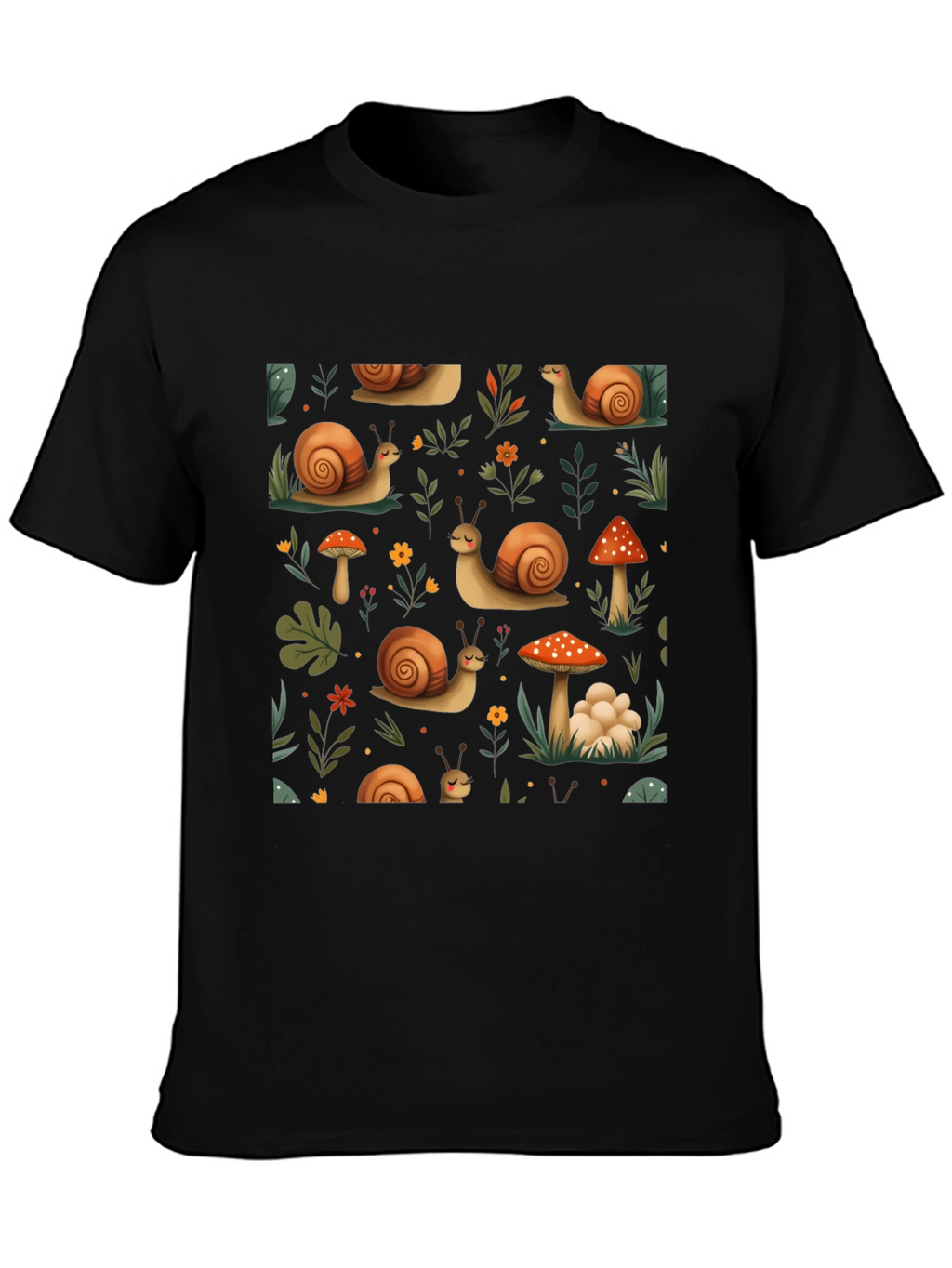 Whimsical Snail & Mushroom Pattern Tee