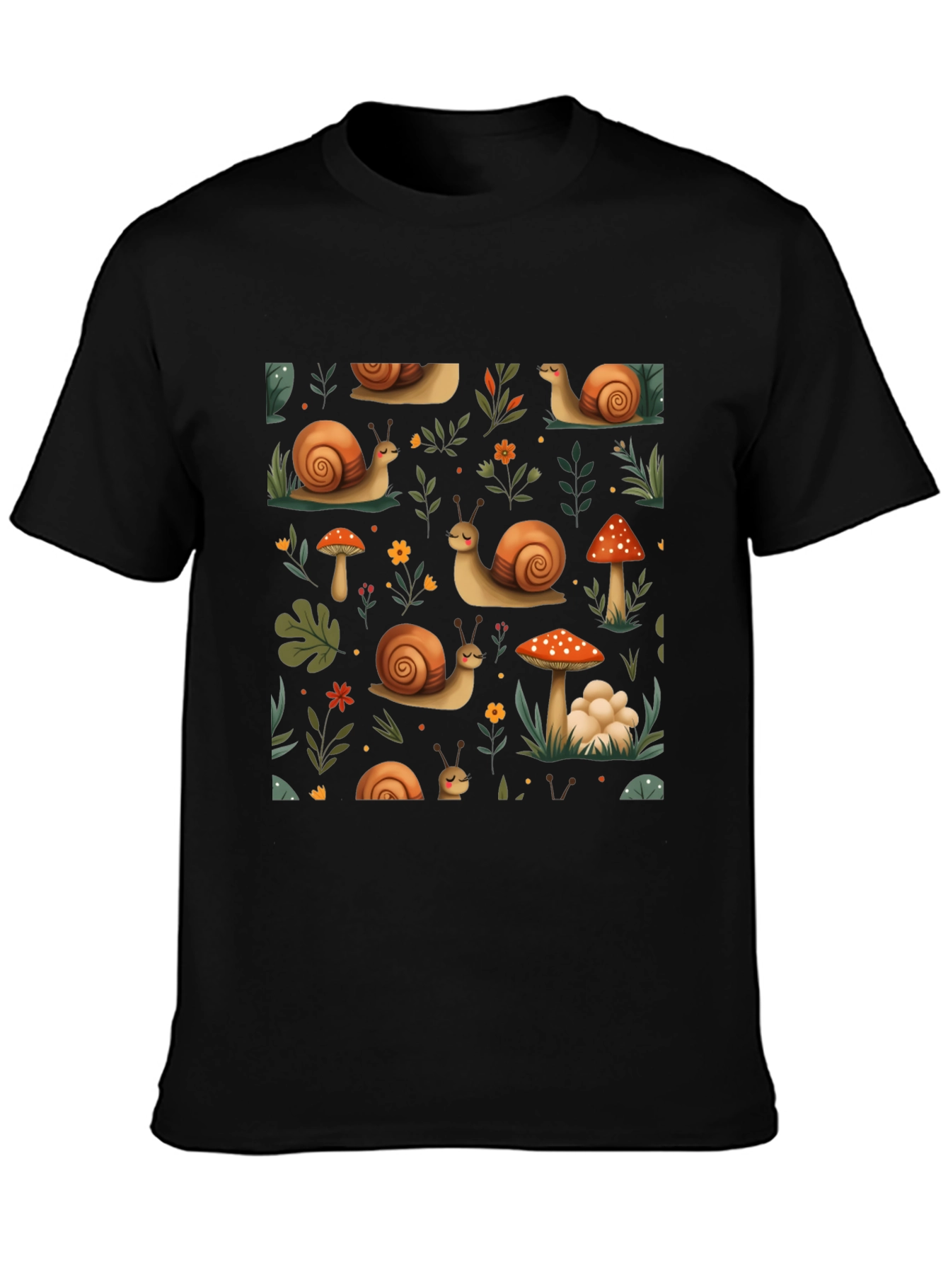 Whimsical Snail & Mushroom Pattern Tee