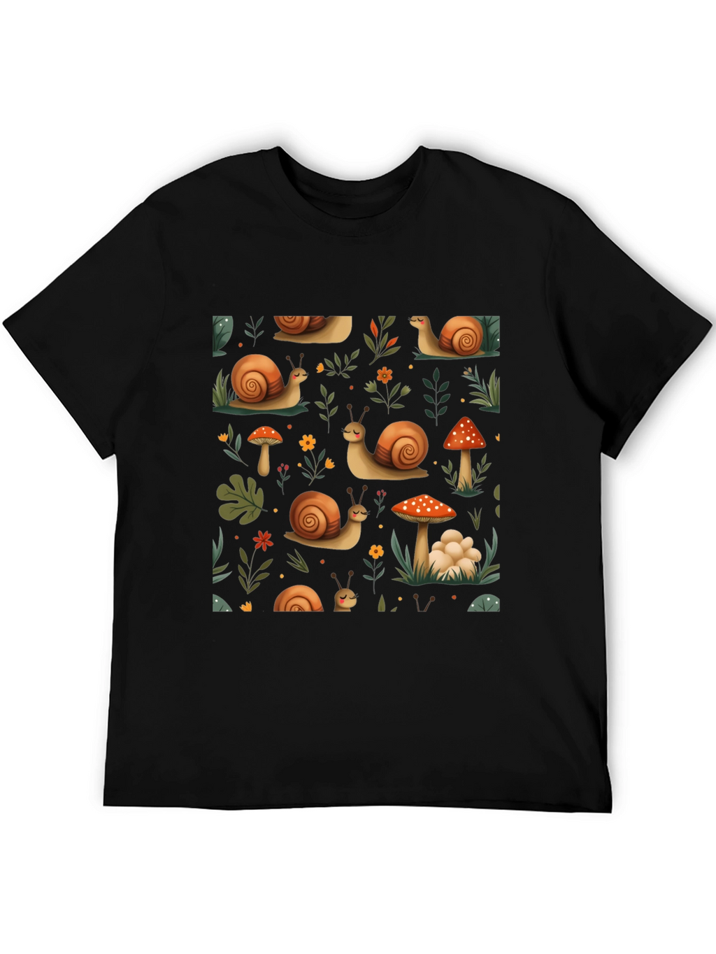 Whimsical Snail & Mushroom Pattern Tee