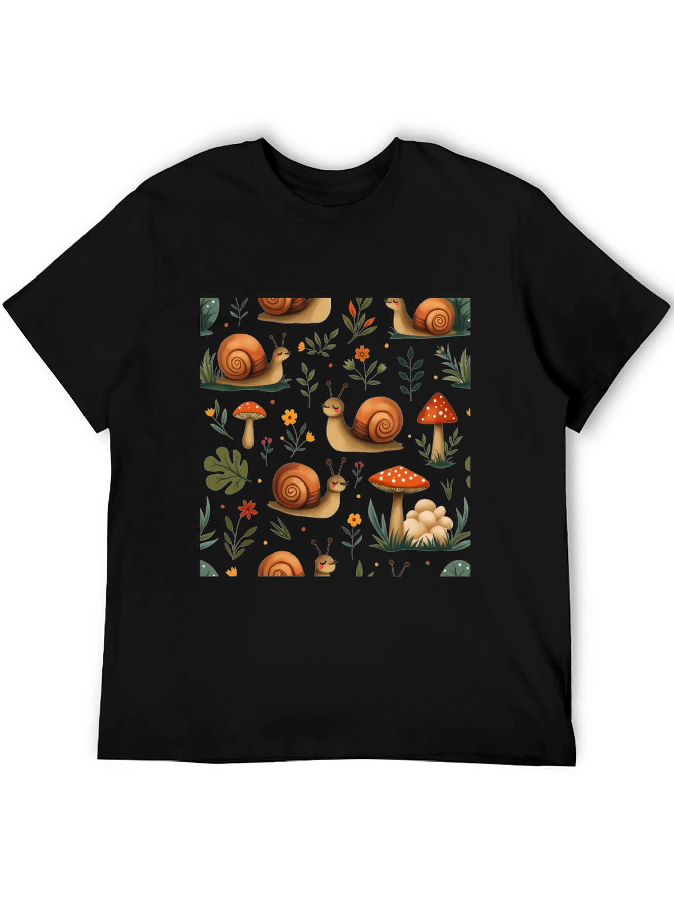Whimsical Snail & Mushroom Pattern Tee