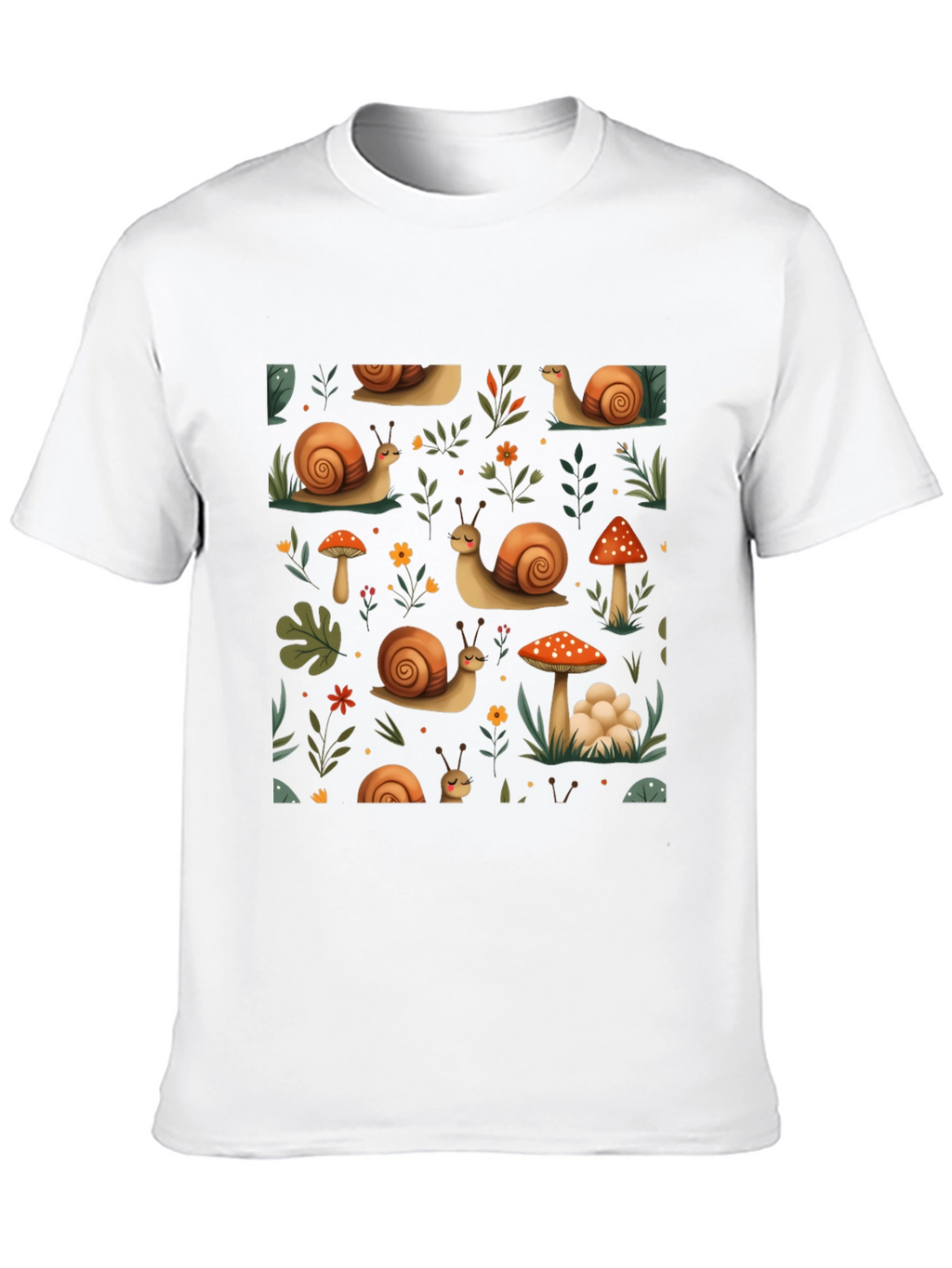 Whimsical Snail & Mushroom Pattern Tee