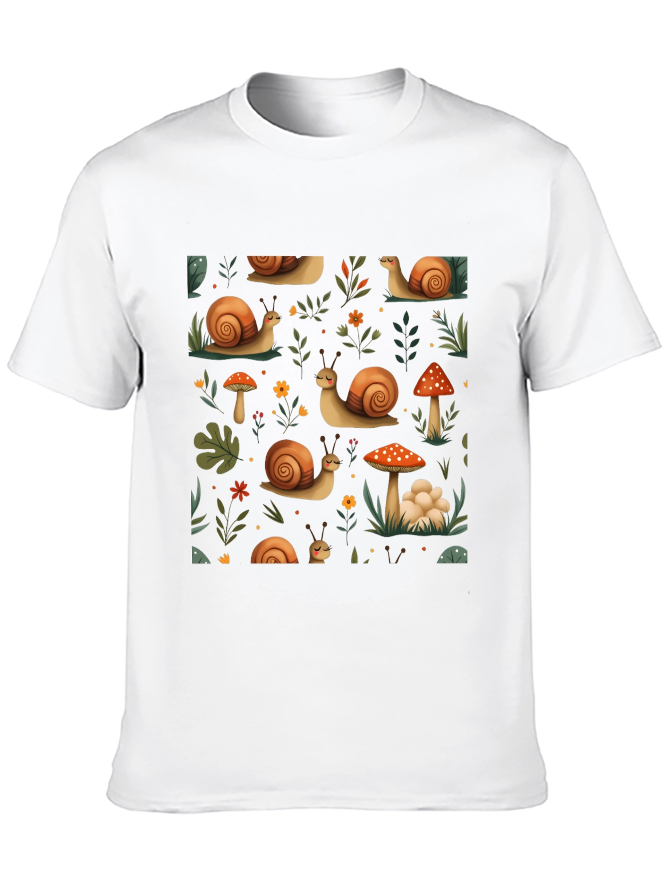 Whimsical Snail & Mushroom Pattern Tee