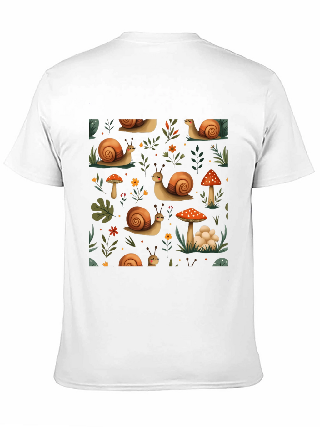 Whimsical Snail & Mushroom Pattern Tee