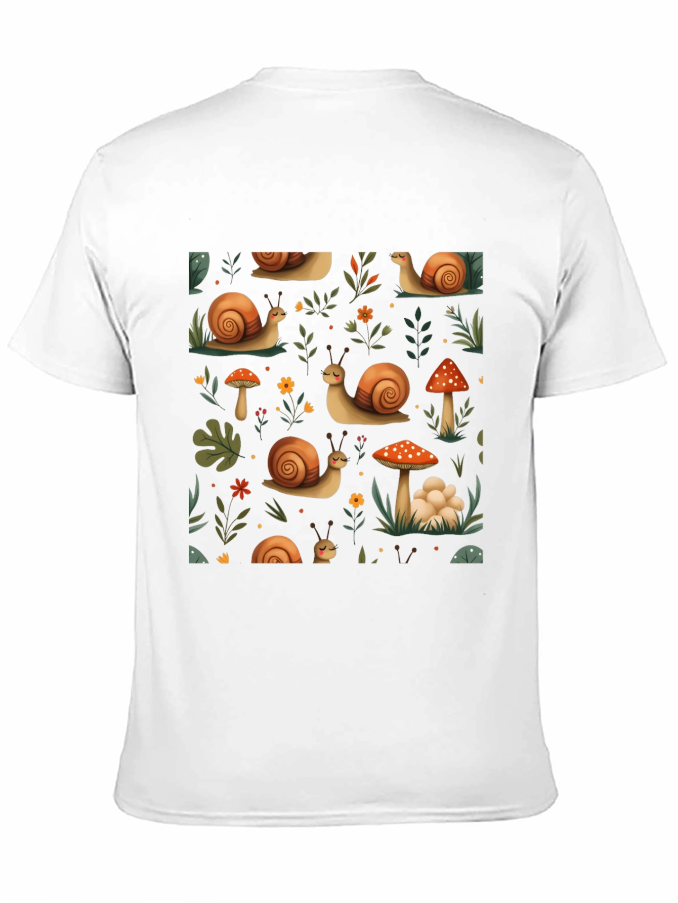 Whimsical Snail & Mushroom Pattern Tee