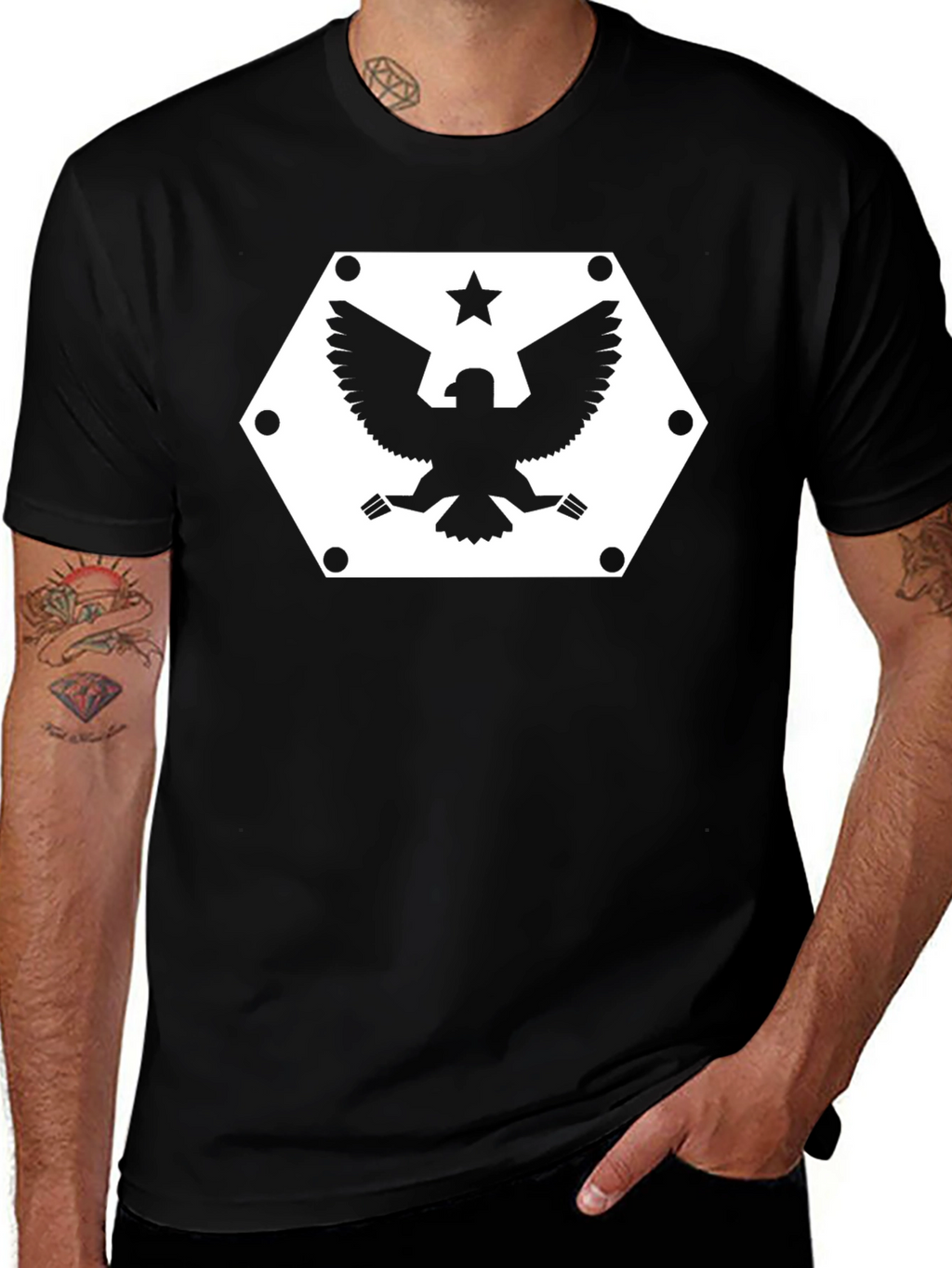 Hex Eagle Star Graphic Black T-Shirt