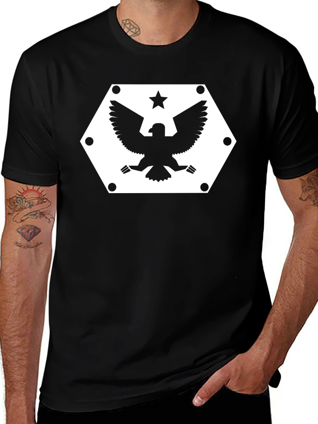 Hex Eagle Star Graphic Black T-Shirt