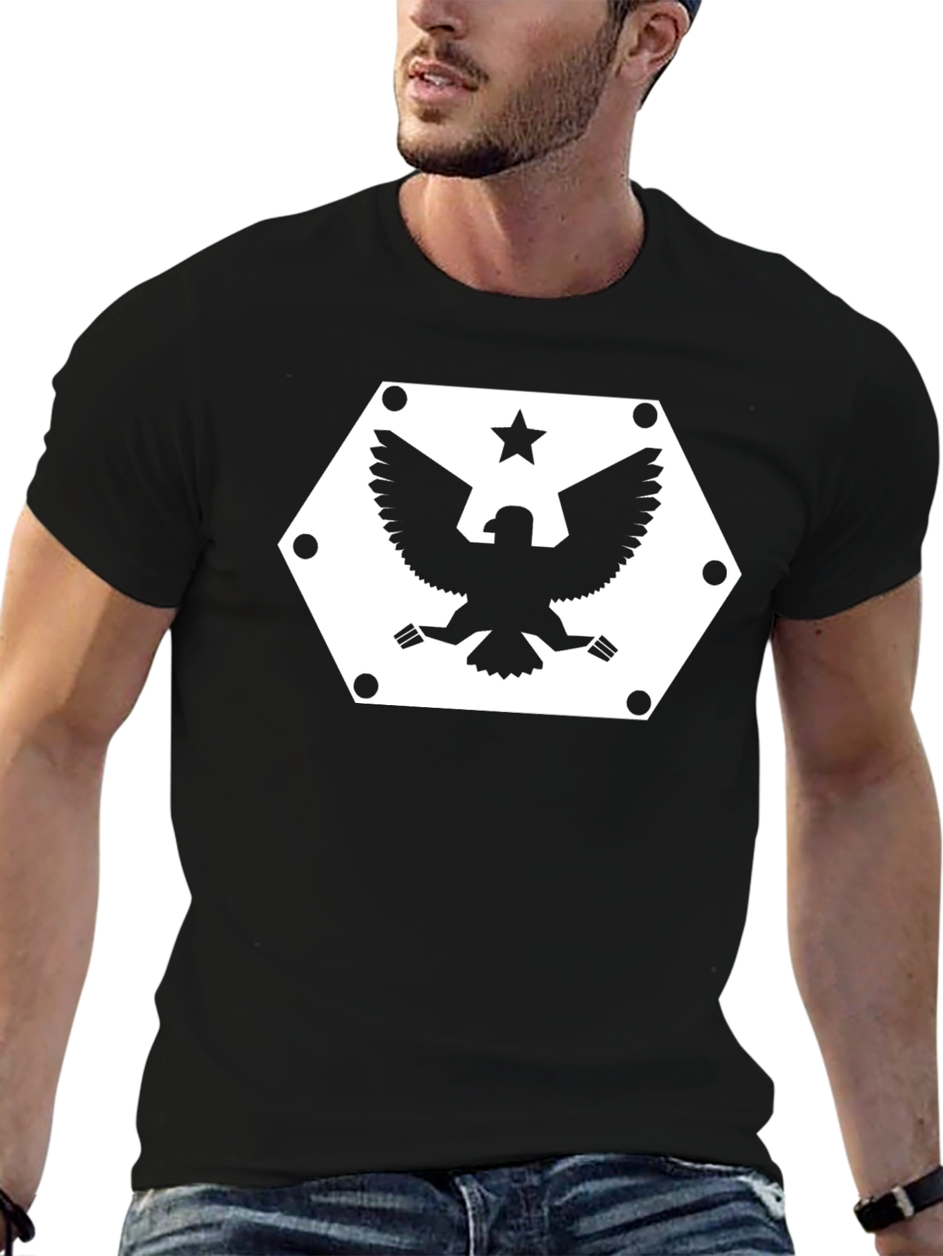 Hex Eagle Star Graphic Black T-Shirt