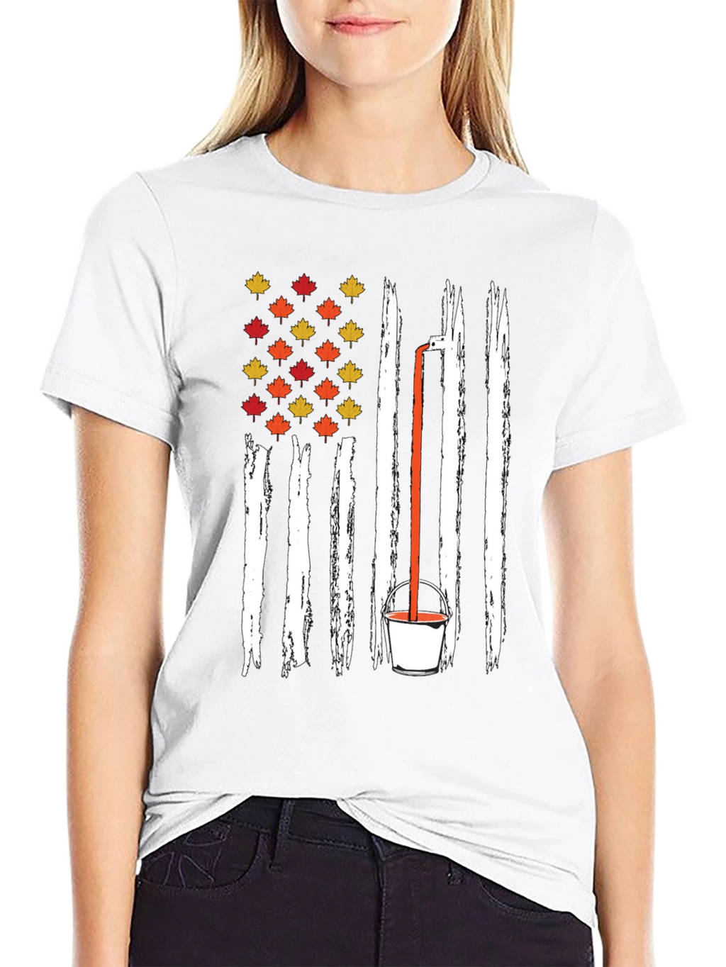 Fall Maple Leaf American Flag T-Shirt