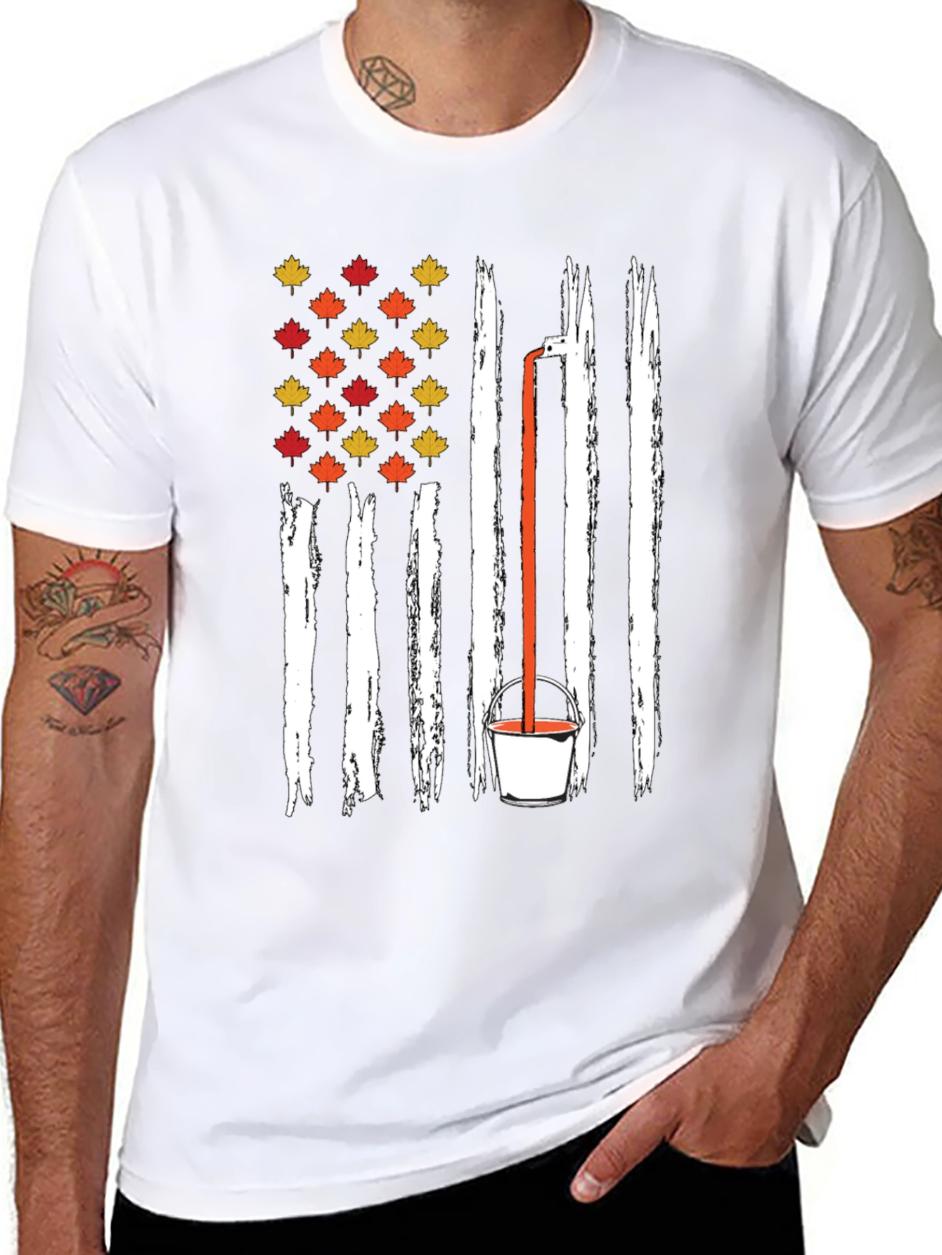 Fall Maple Leaf American Flag T-Shirt