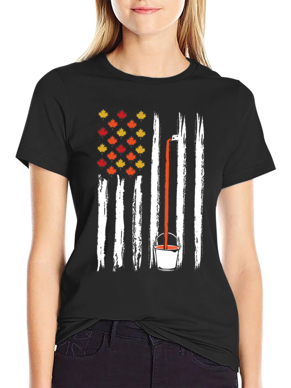 Fall Maple Leaf American Flag T-Shirt