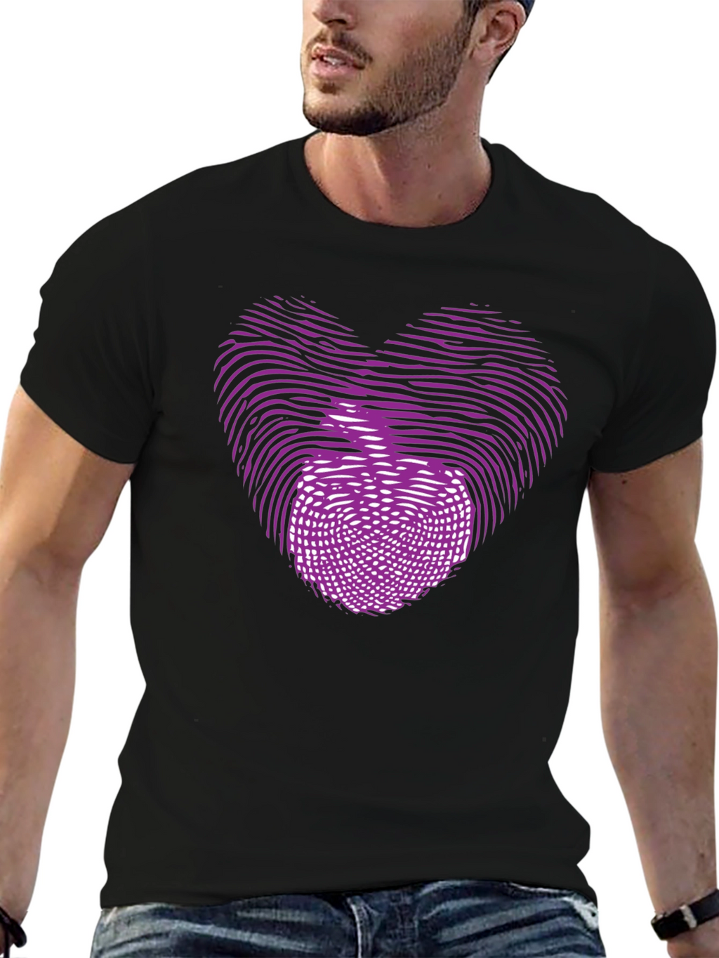 Heart Fingerprint Graphic Black T-Shirt