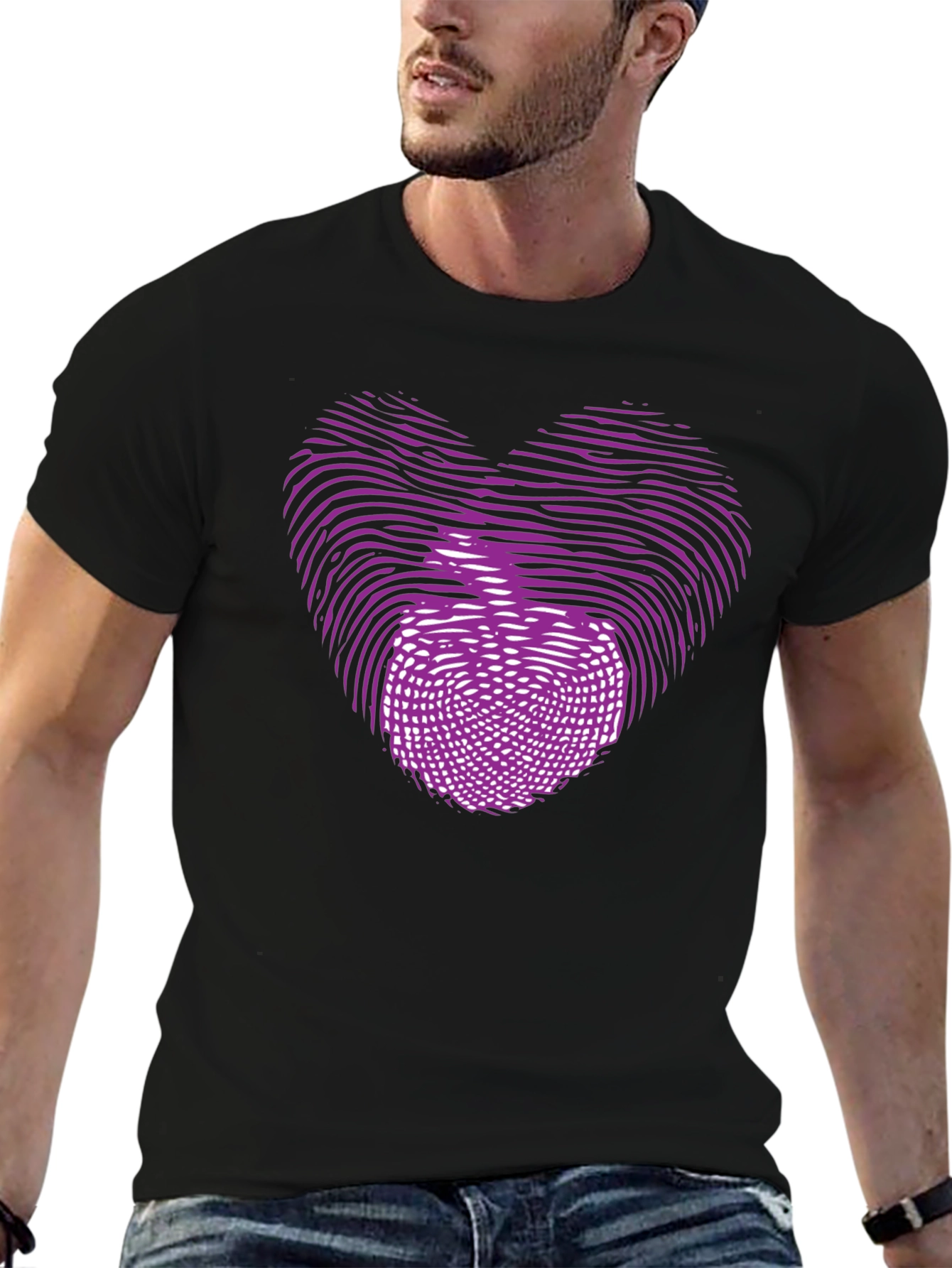 Heart Fingerprint Graphic Black T-Shirt
