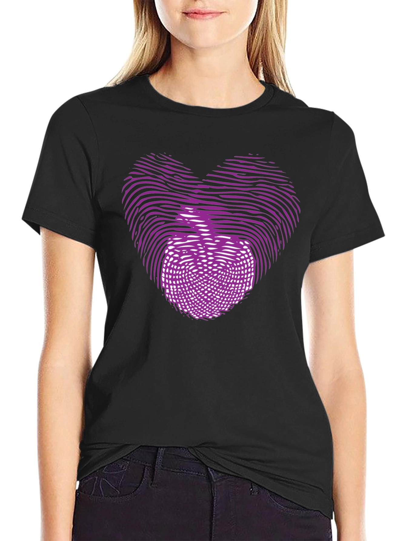 Heart Fingerprint Graphic Black T-Shirt