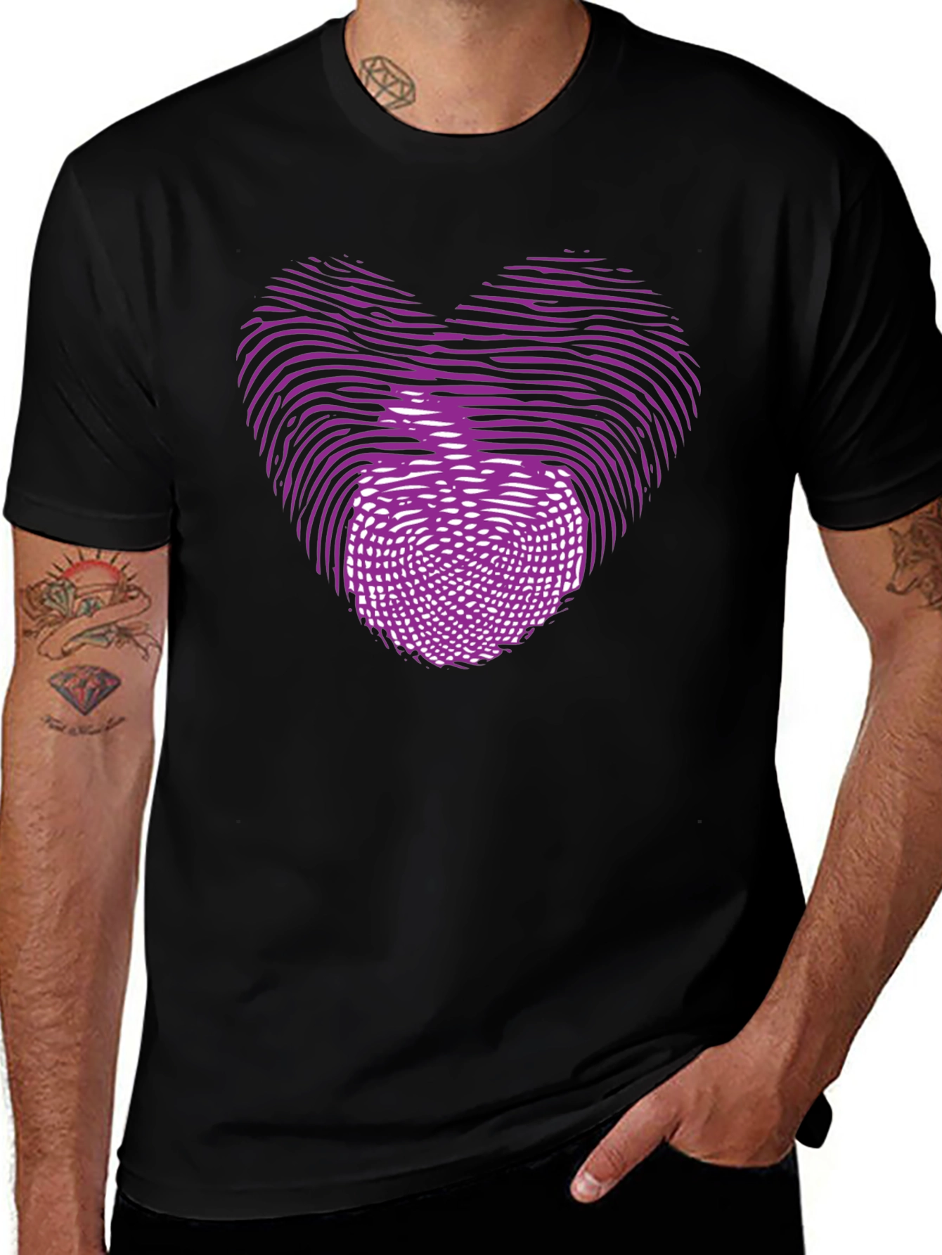 Heart Fingerprint Graphic Black T-Shirt
