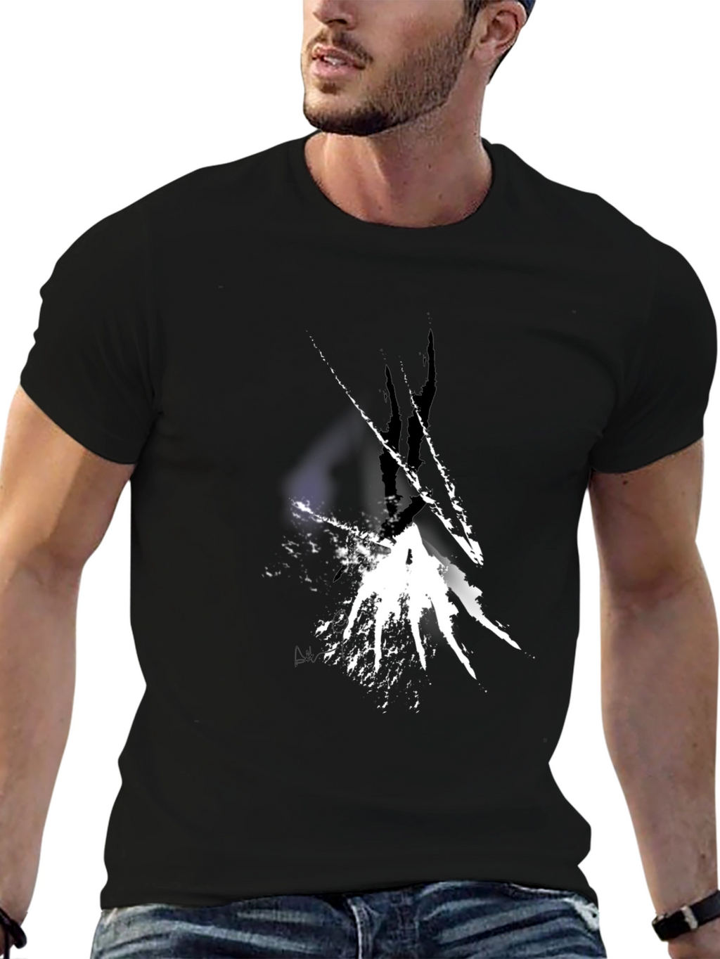 Abstract White Splatter Black T-Shirt