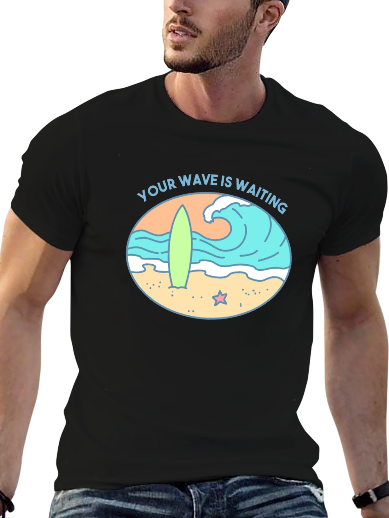 Your Wave Is Waiting Black Graphic Tee