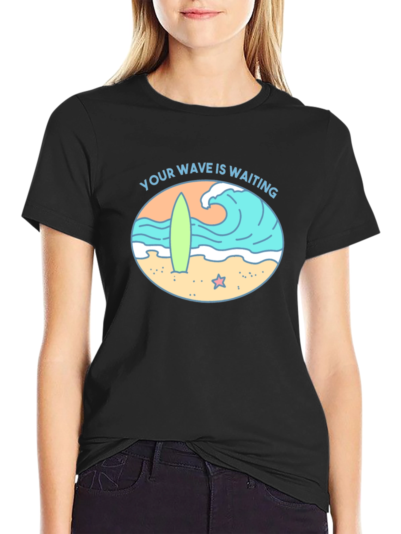 Your Wave Is Waiting Black Graphic Tee