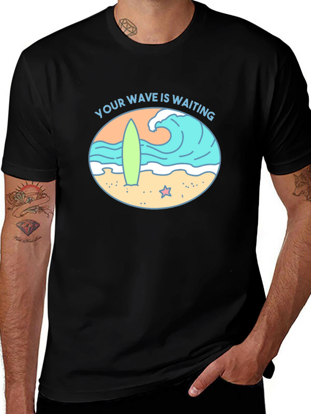 Your Wave Is Waiting Black Graphic Tee