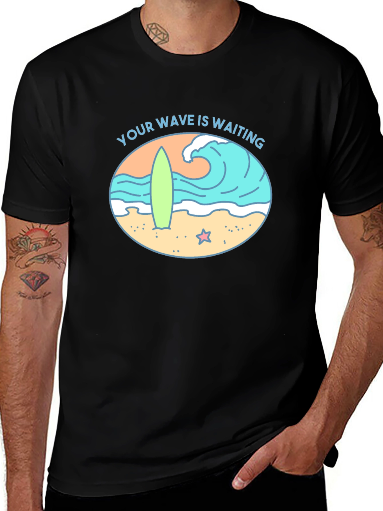 Your Wave Is Waiting Black Graphic Tee