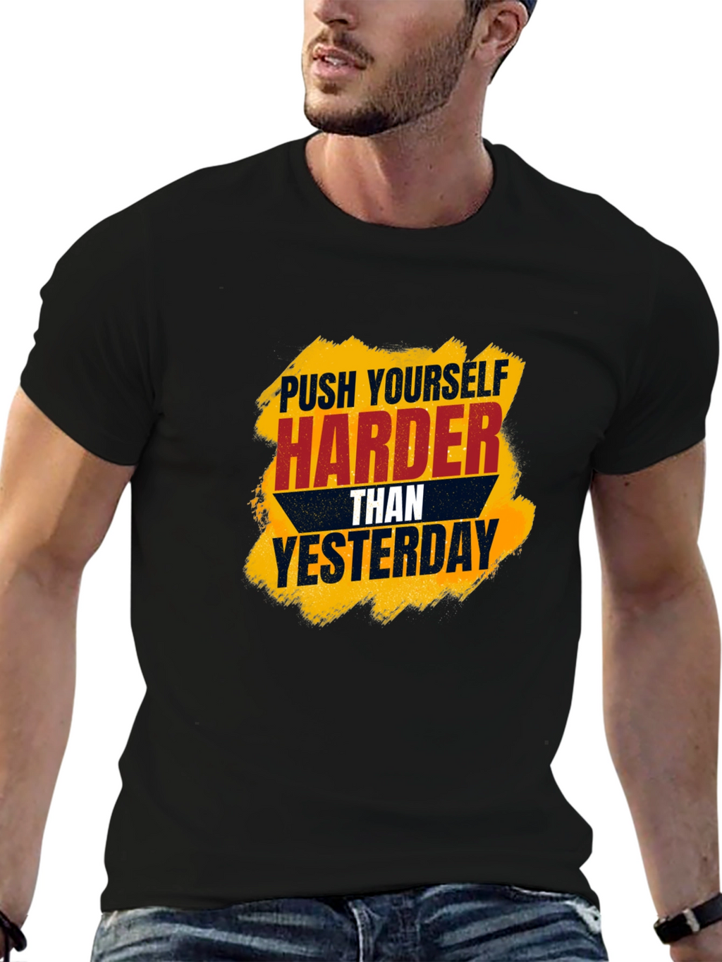 Motivational Black T-Shirt - Push Harder