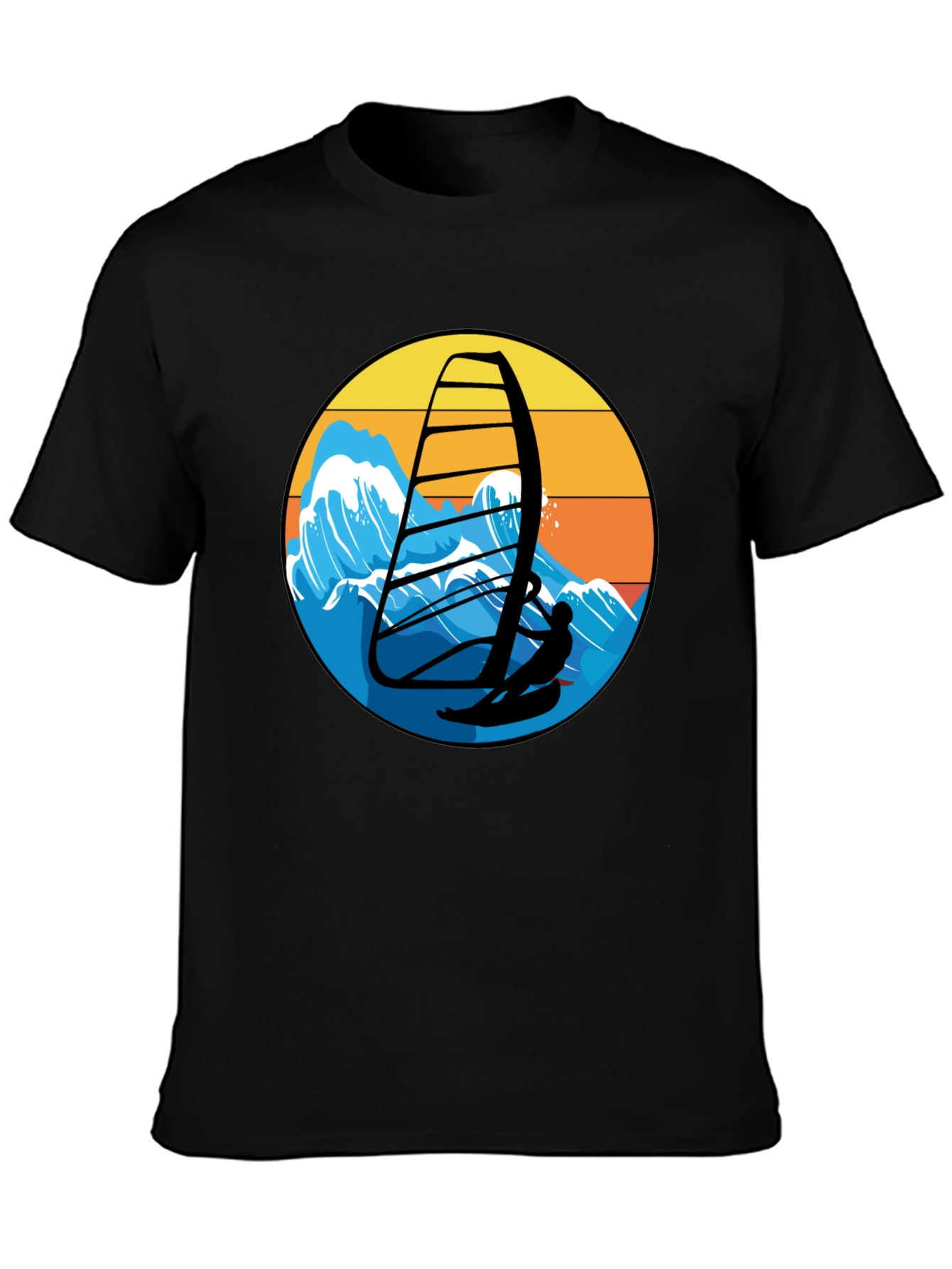 Windsurfing Graphic Tee - Black Casual T-Shirt