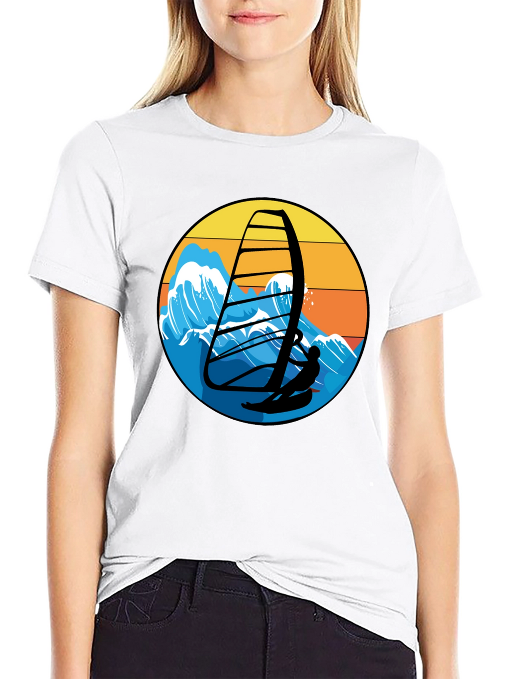 Windsurfing Graphic Tee - Black Casual T-Shirt