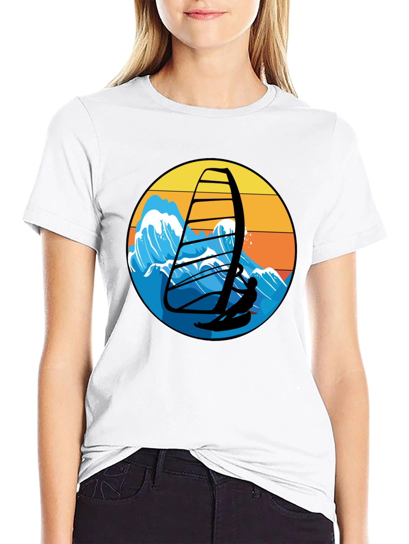 Windsurfing Graphic Tee - Black Casual T-Shirt