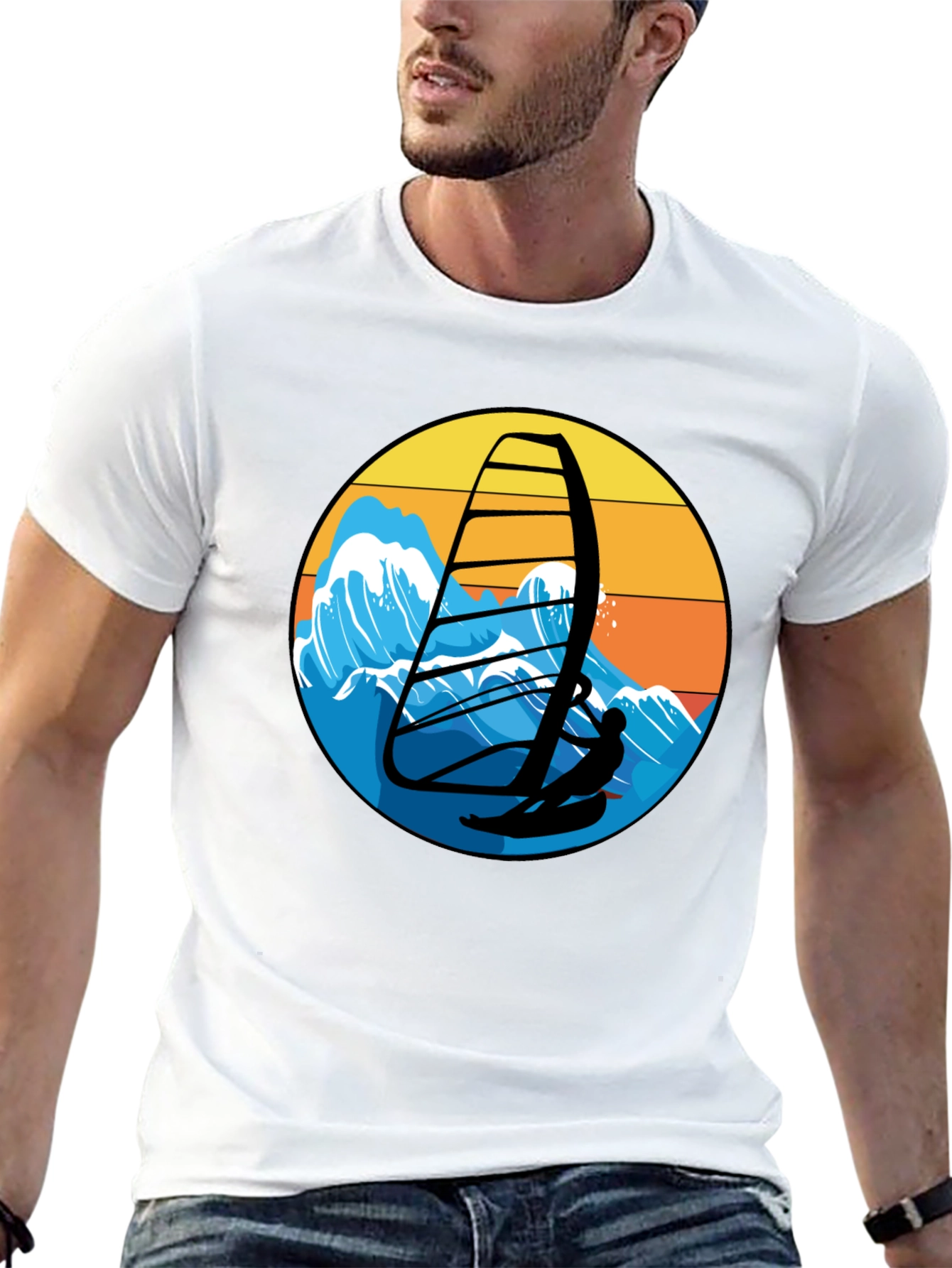 Windsurfing Graphic Tee - Black Casual T-Shirt