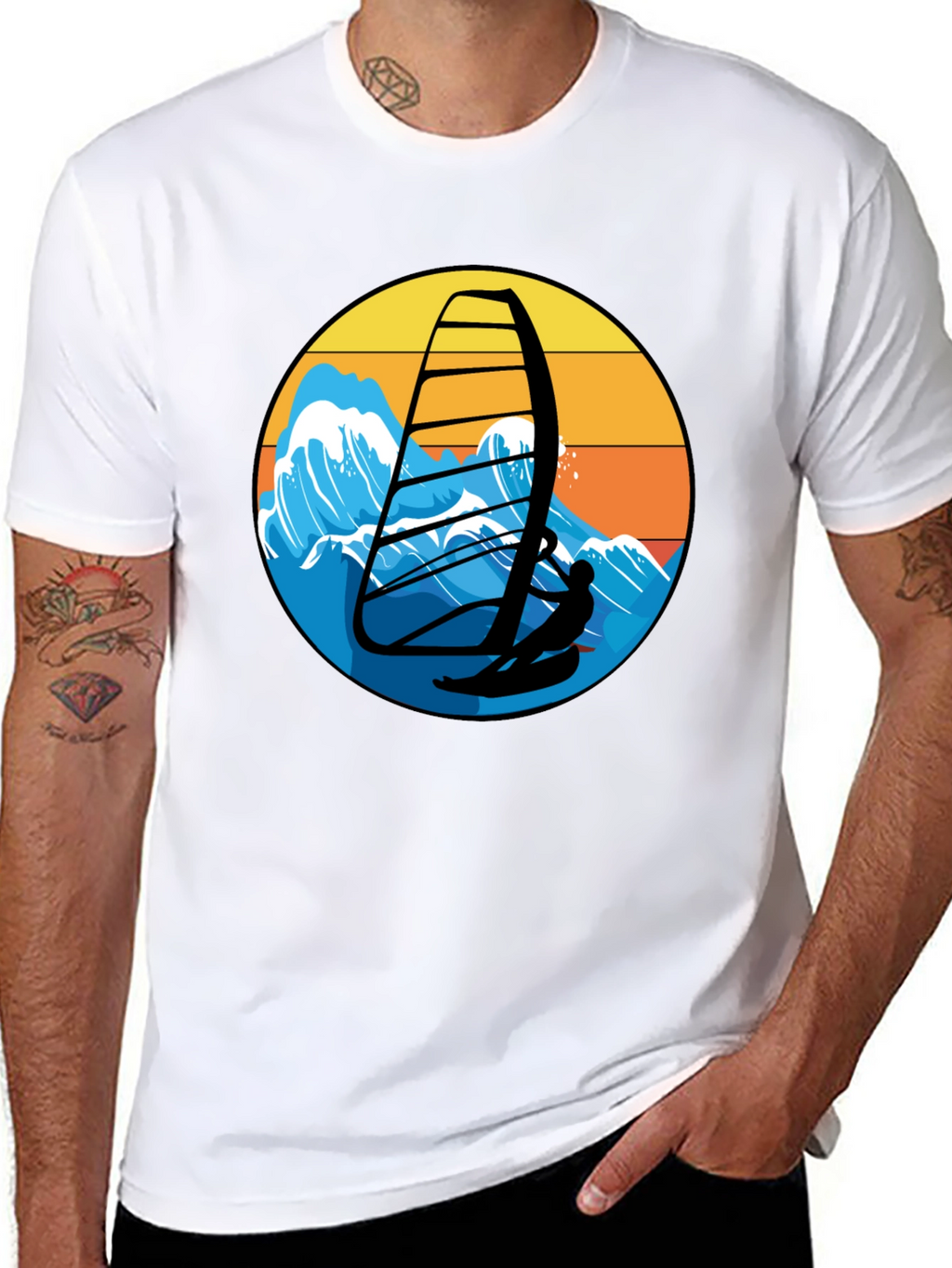 Windsurfing Graphic Tee - Black Casual T-Shirt