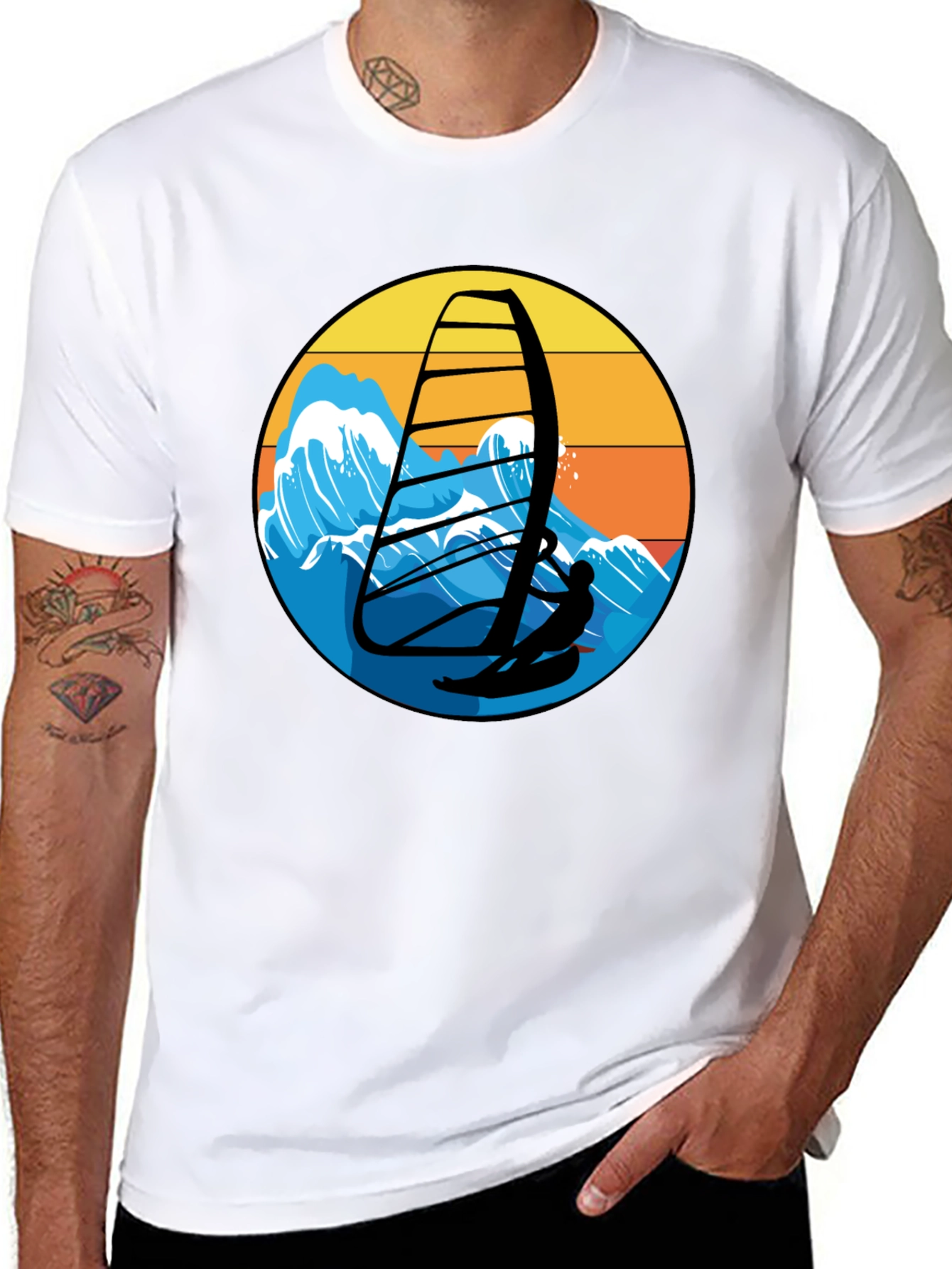 Windsurfing Graphic Tee - Black Casual T-Shirt