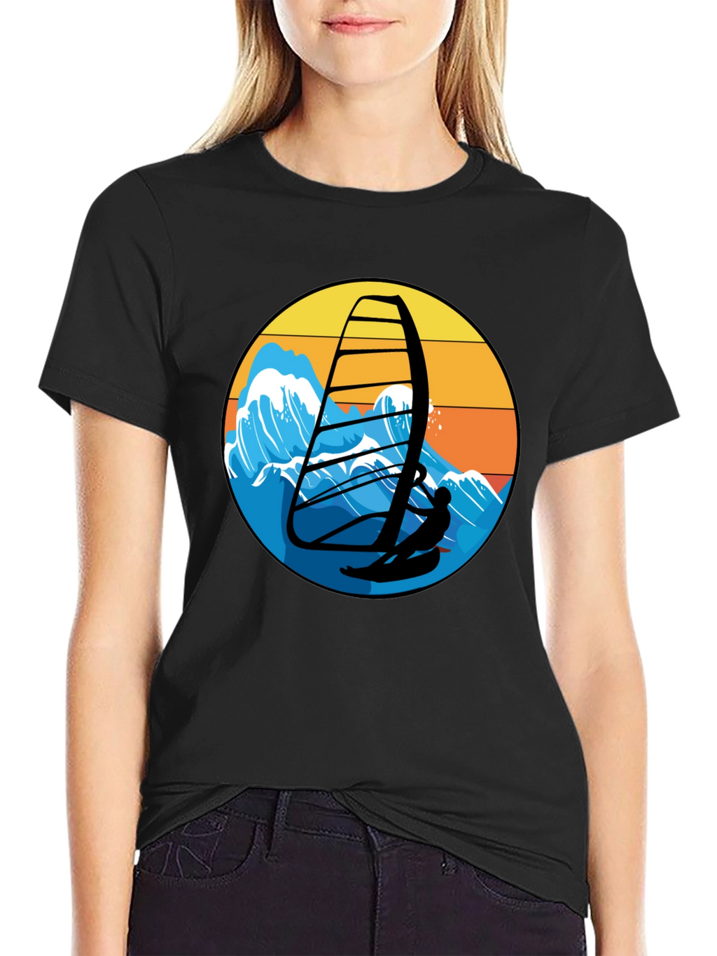 Windsurfing Graphic Tee - Black Casual T-Shirt