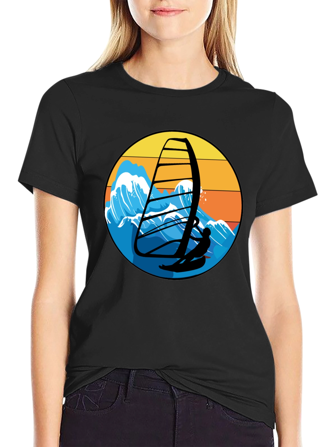 Windsurfing Graphic Tee - Black Casual T-Shirt