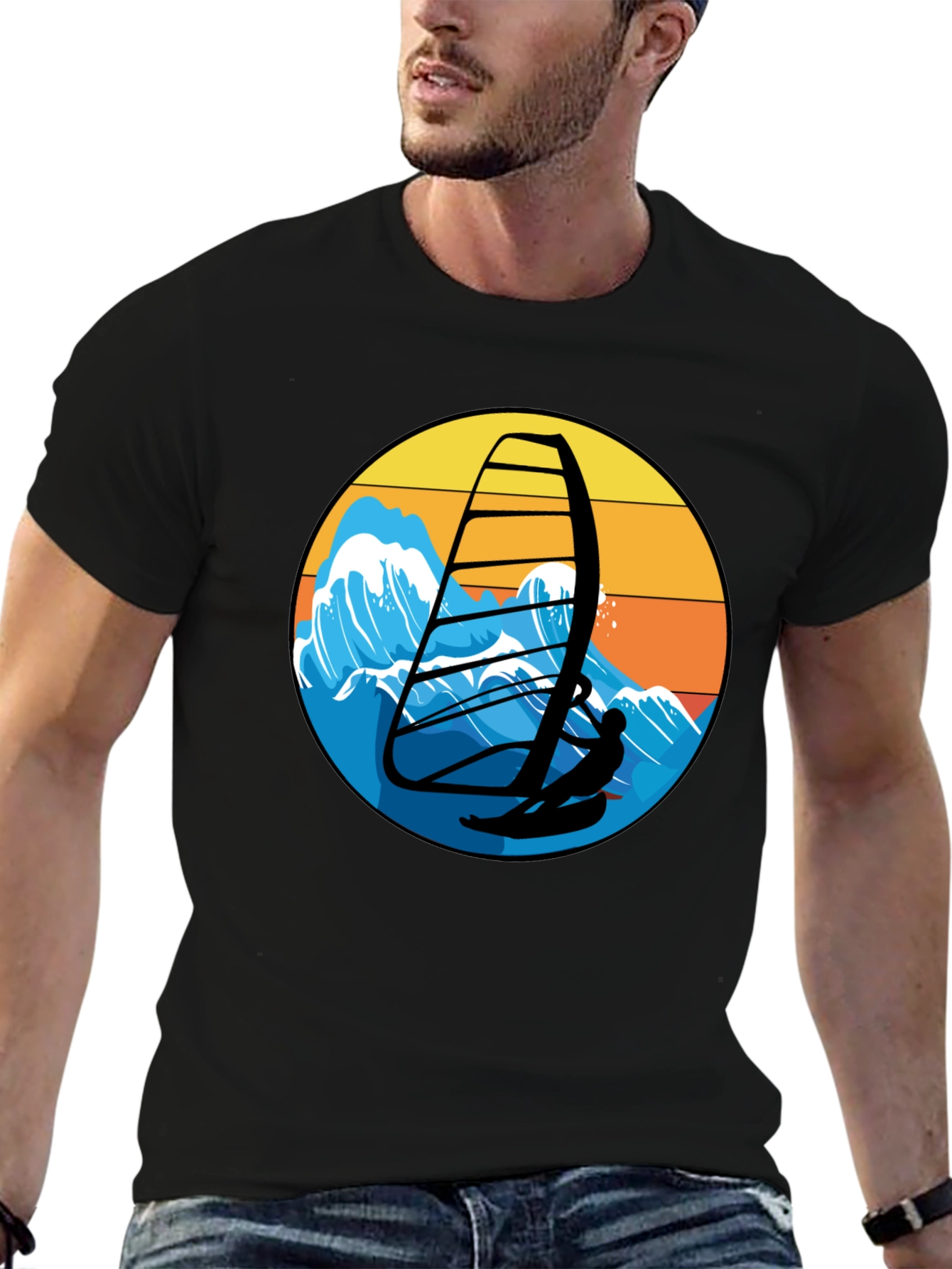 Windsurfing Graphic Tee - Black Casual T-Shirt