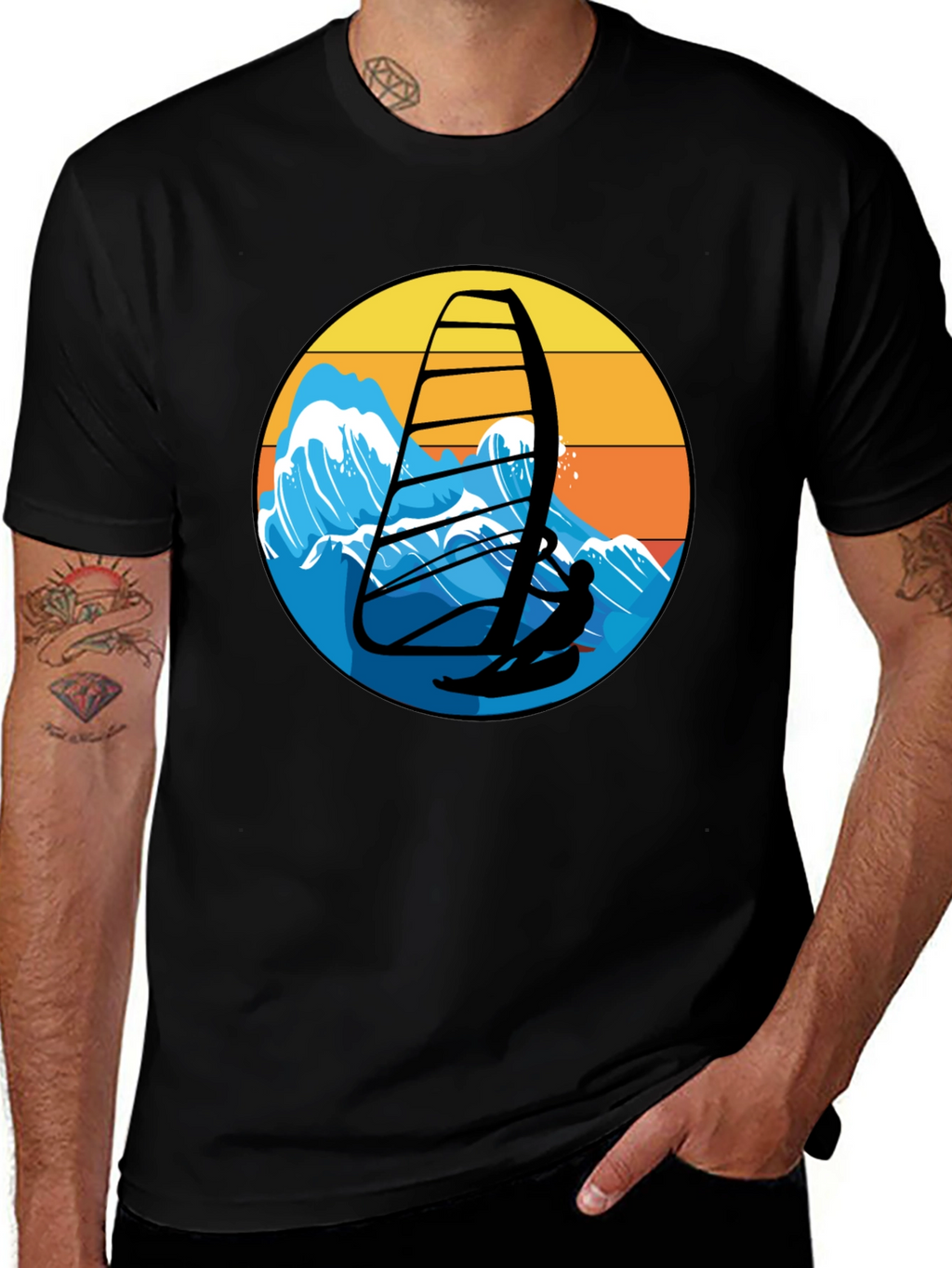 Windsurfing Graphic Tee - Black Casual T-Shirt