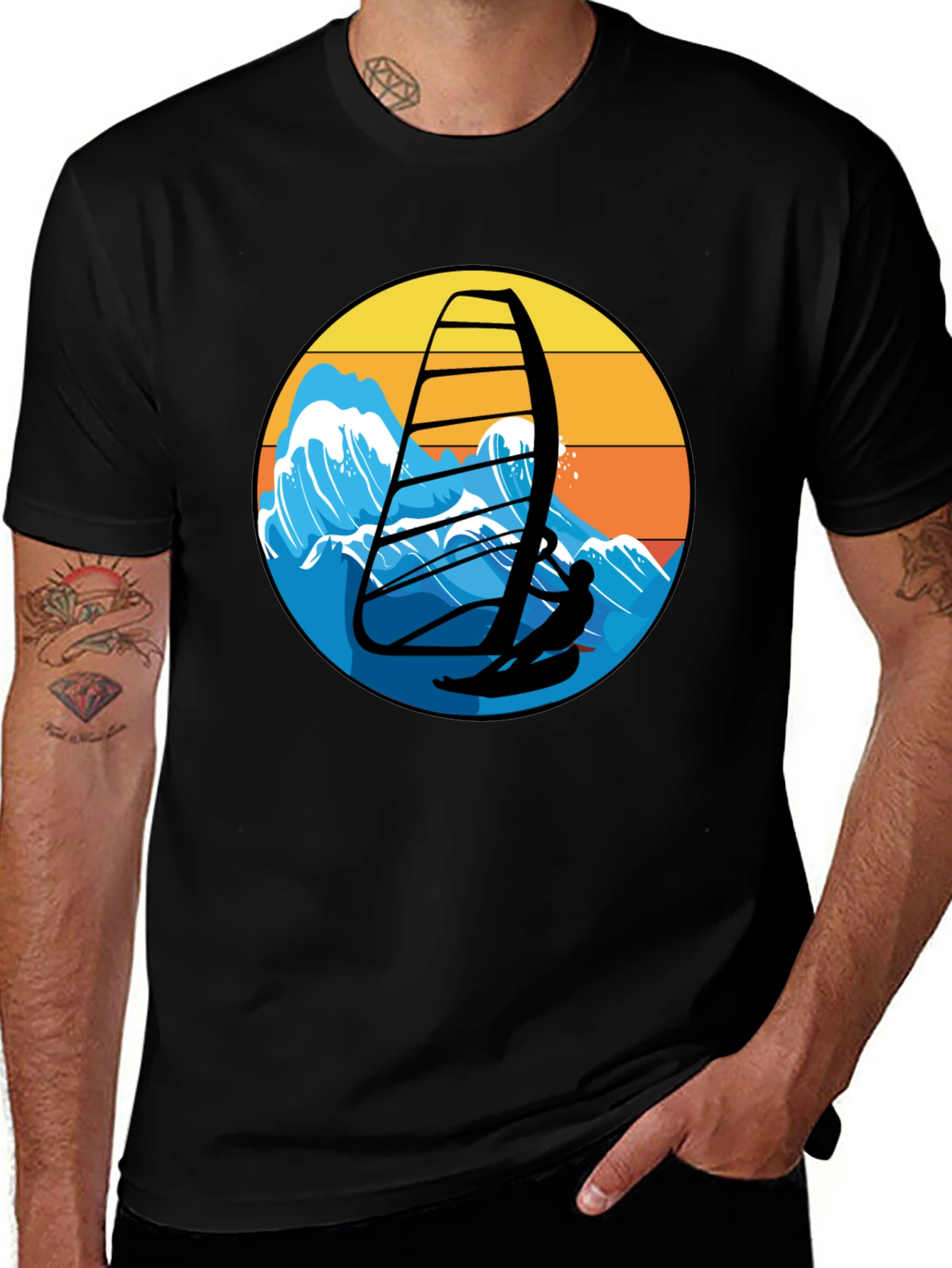 Windsurfing Graphic Tee - Black Casual T-Shirt