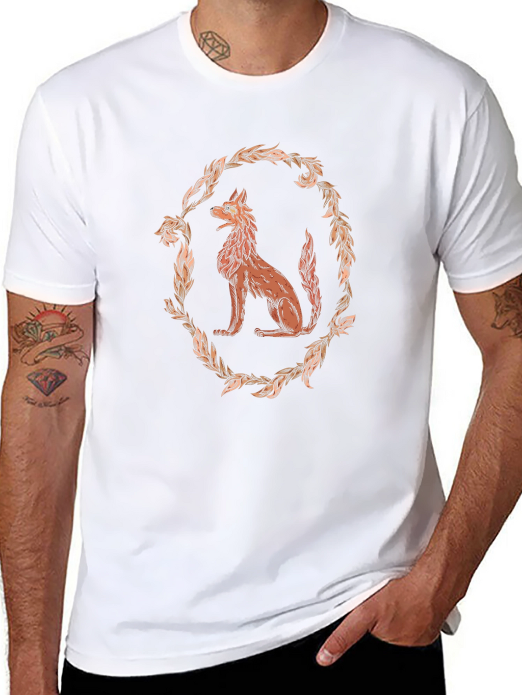 Wolf Wreath Graphic Tee - Black Cotton T-Shirt