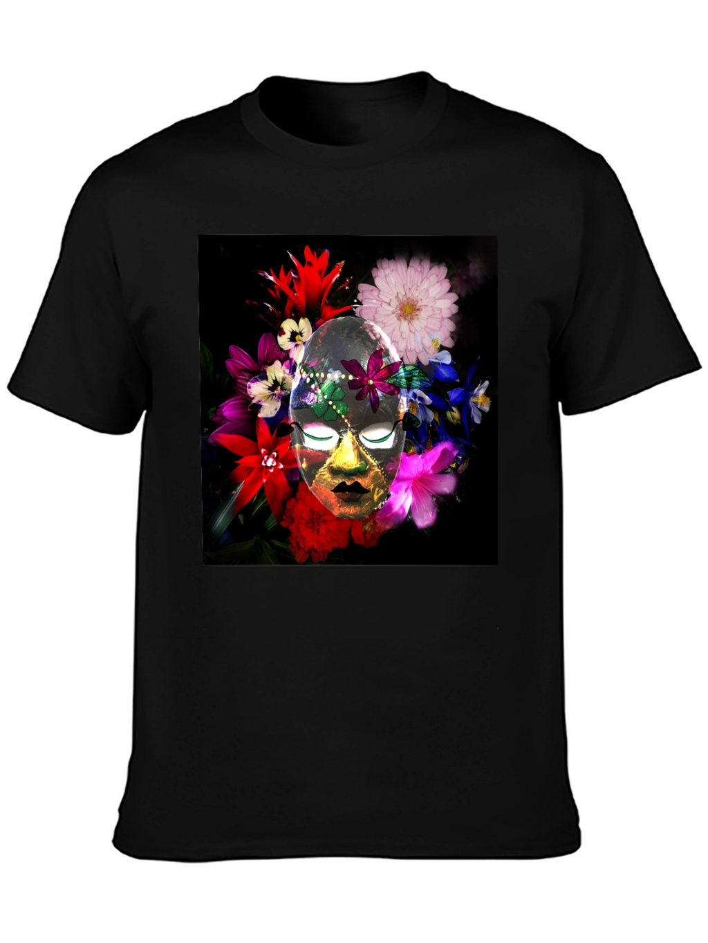 Floral Mask Graphic Tee - Black Cotton Blend