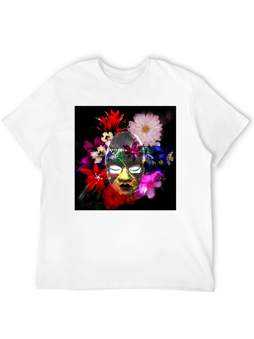 Floral Mask Graphic Tee - Black Cotton Blend