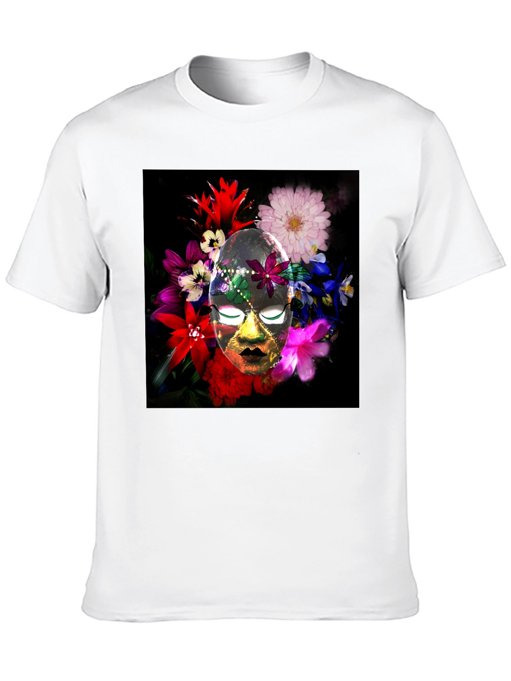 Floral Mask Graphic Tee - Black Cotton Blend