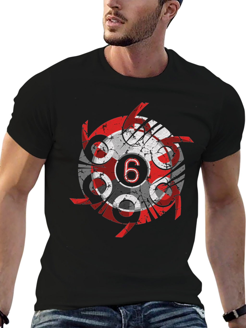 Grunge Circular 6 Design Black T-Shirt