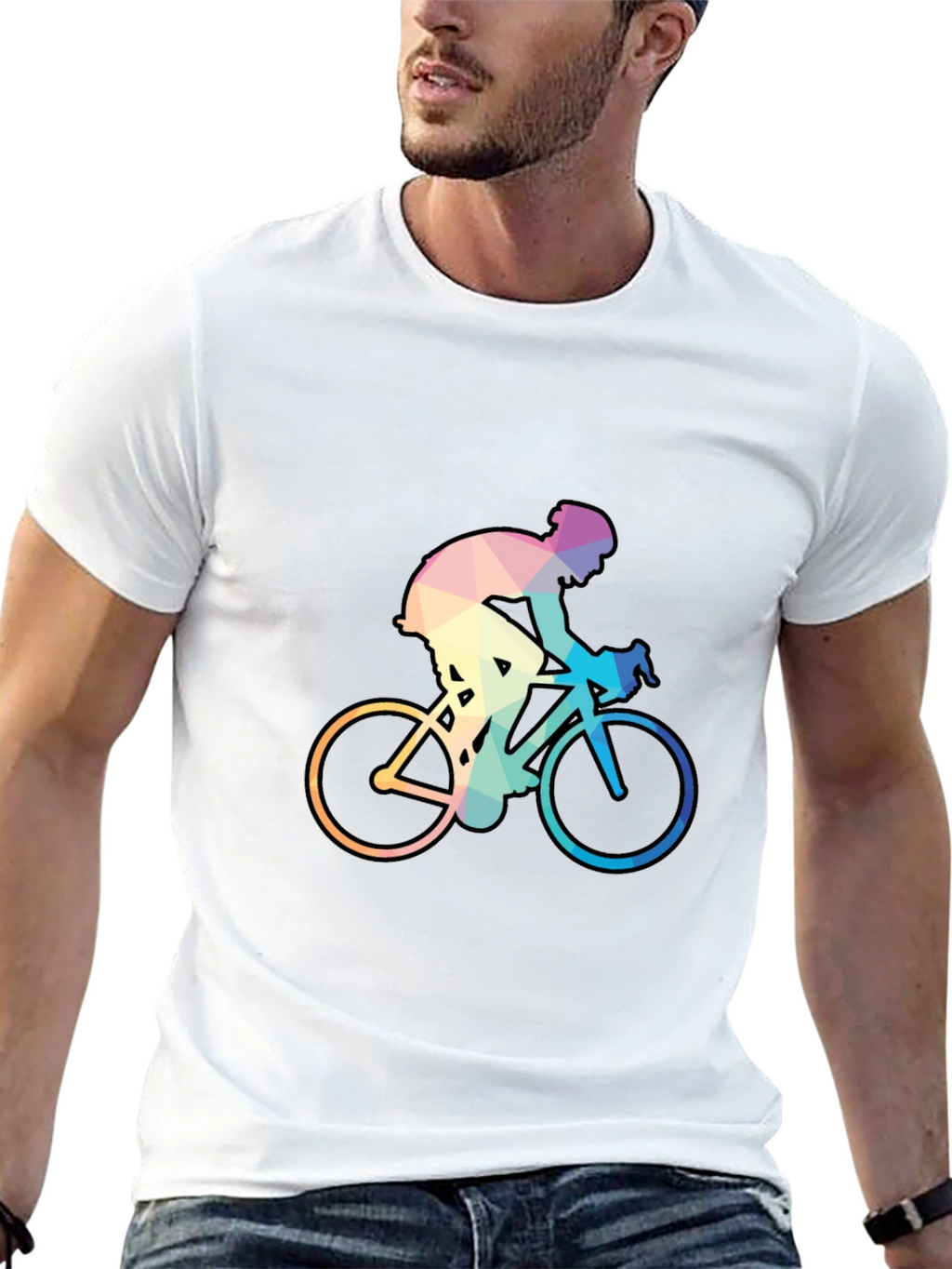 Geometric Cyclist Graphic Tee - Black