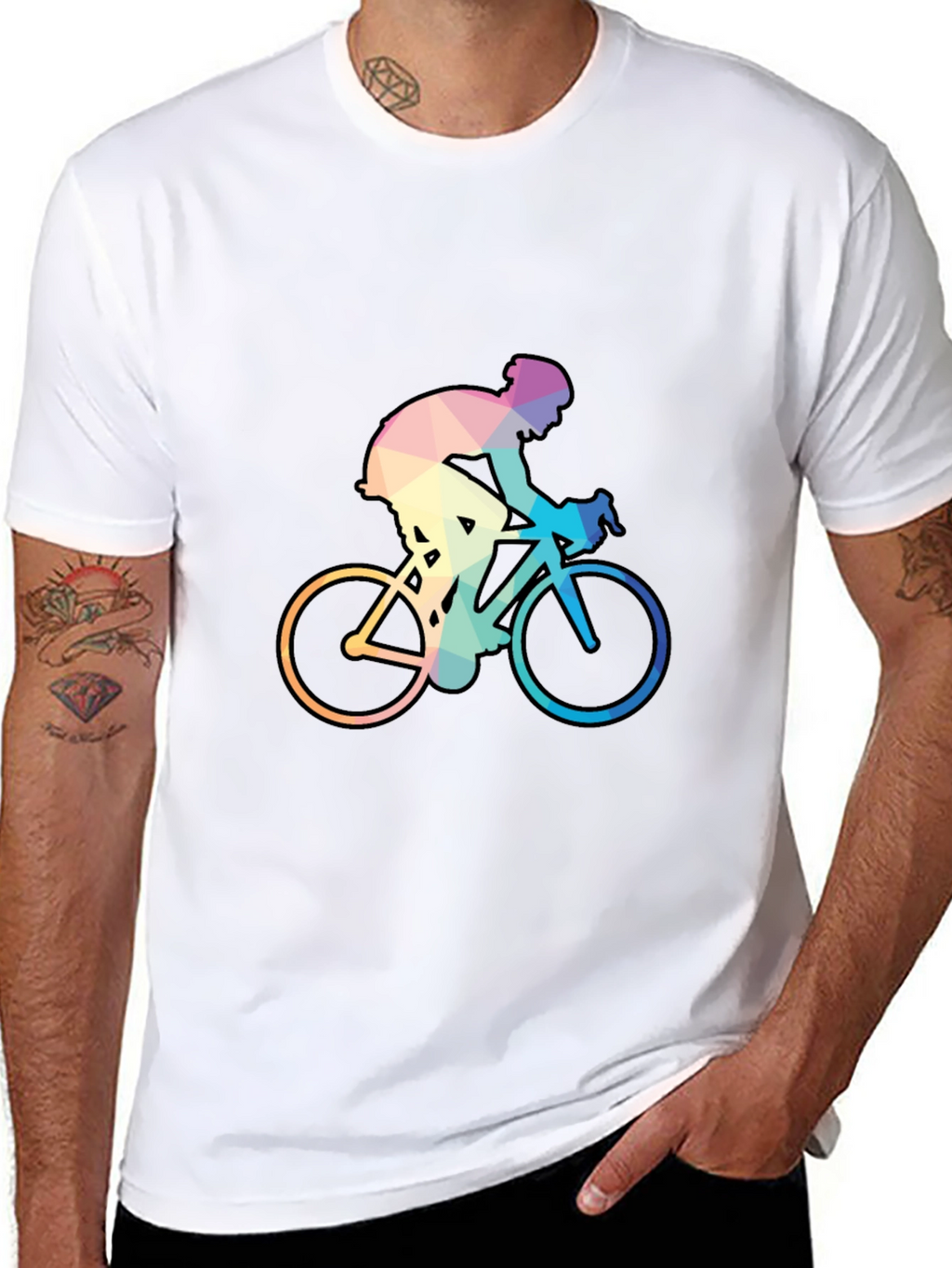 Geometric Cyclist Graphic Tee - Black