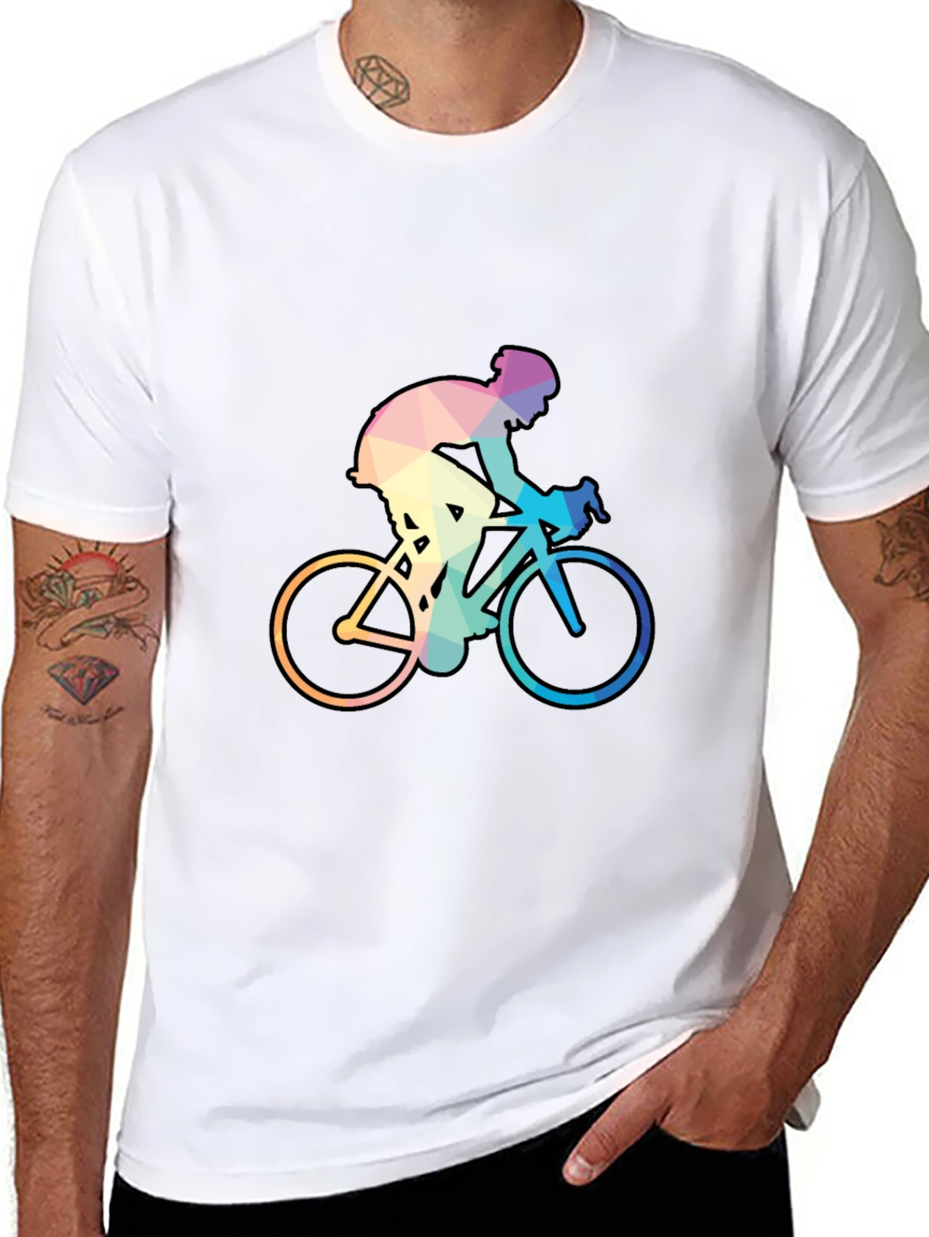 Geometric Cyclist Graphic Tee - Black